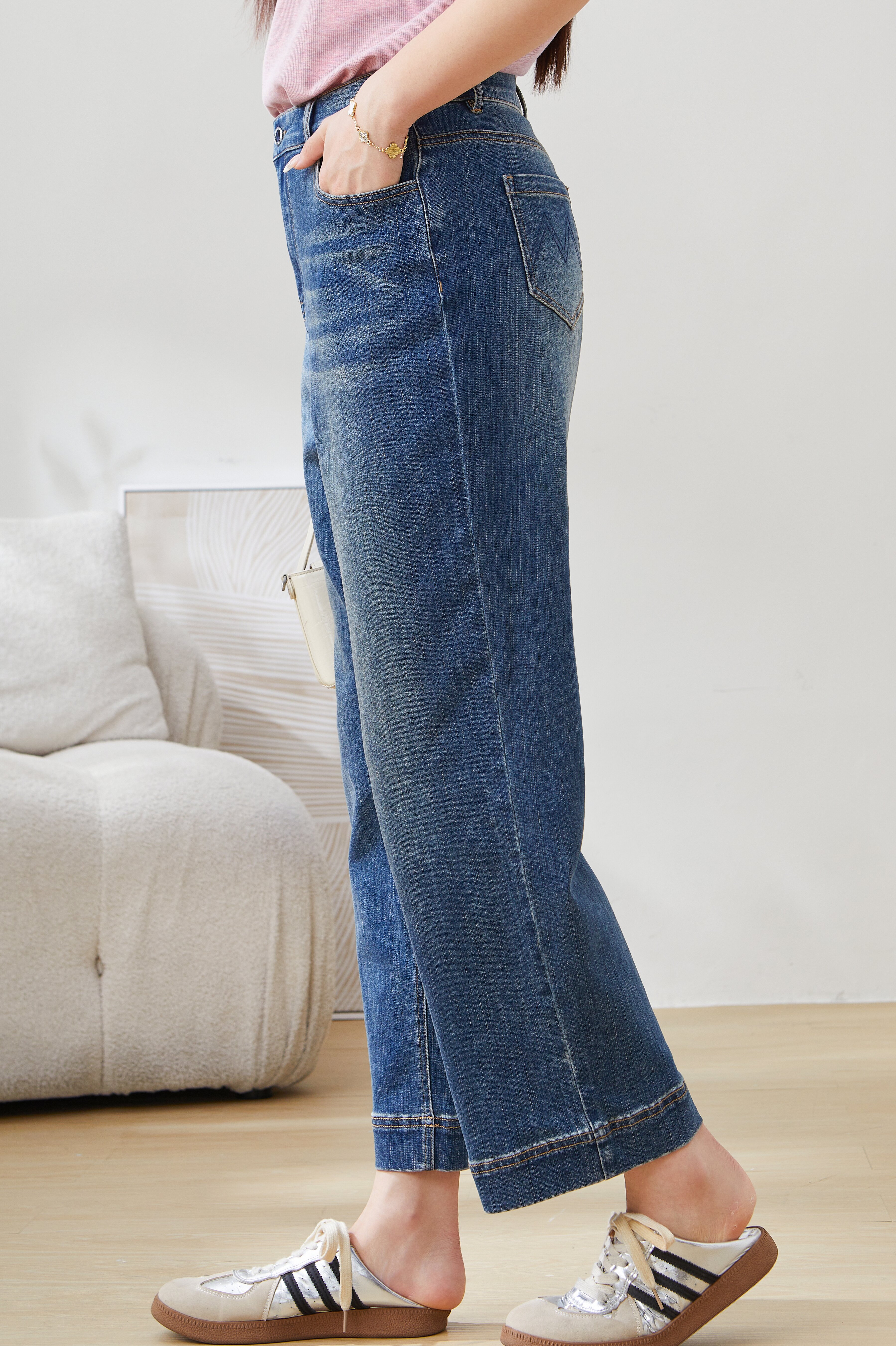 Nine-point Straight-leg Retro Wide-leg Pants EXK5223