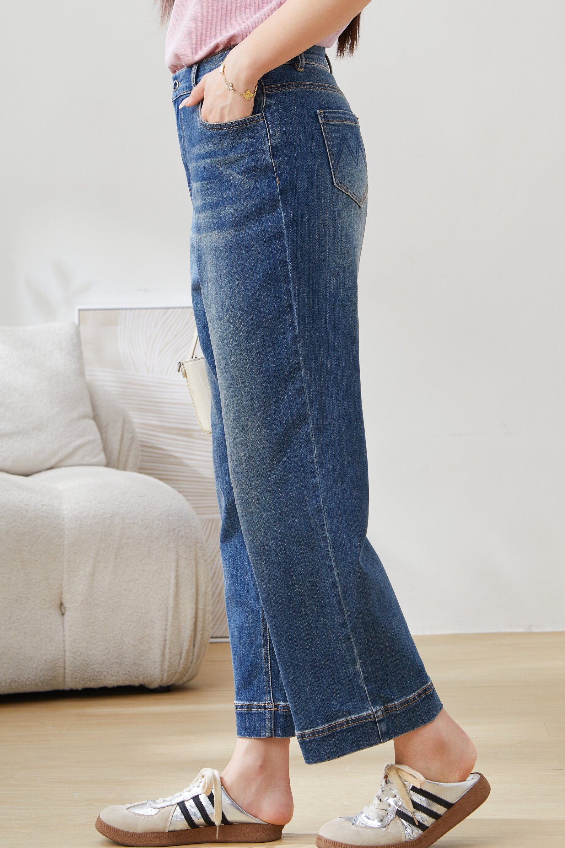 Nine-point Straight-leg Retro Wide-leg Pants EXK5223