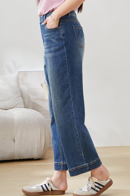 Nine-point Straight-leg Retro Wide-leg Pants EXK5223