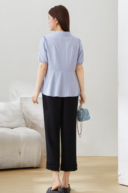 Irregular V-neck Waist-cinching Top EXA5157