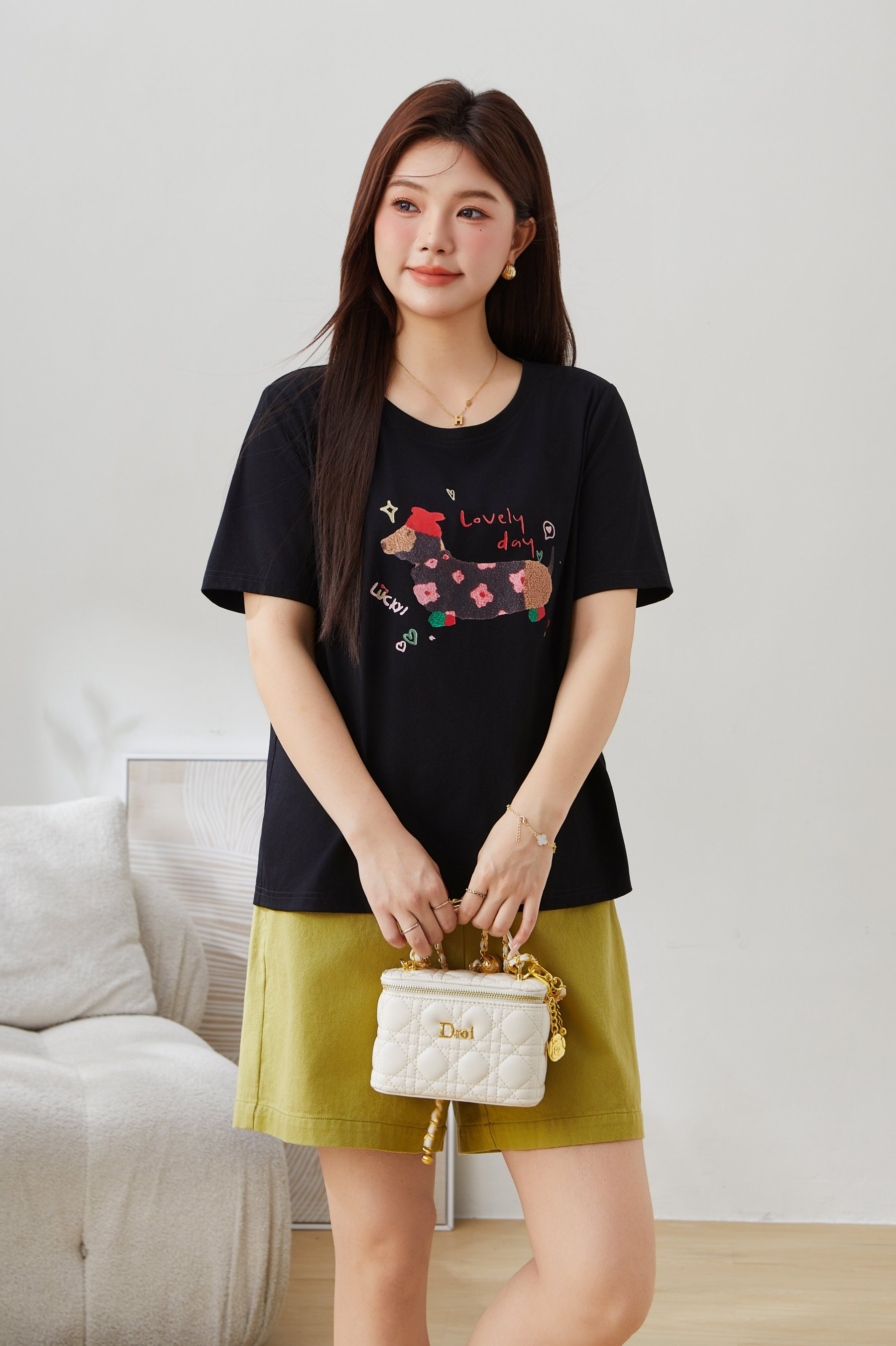 Puppy Print Design Sense Niche T-Shirt EXZ5153