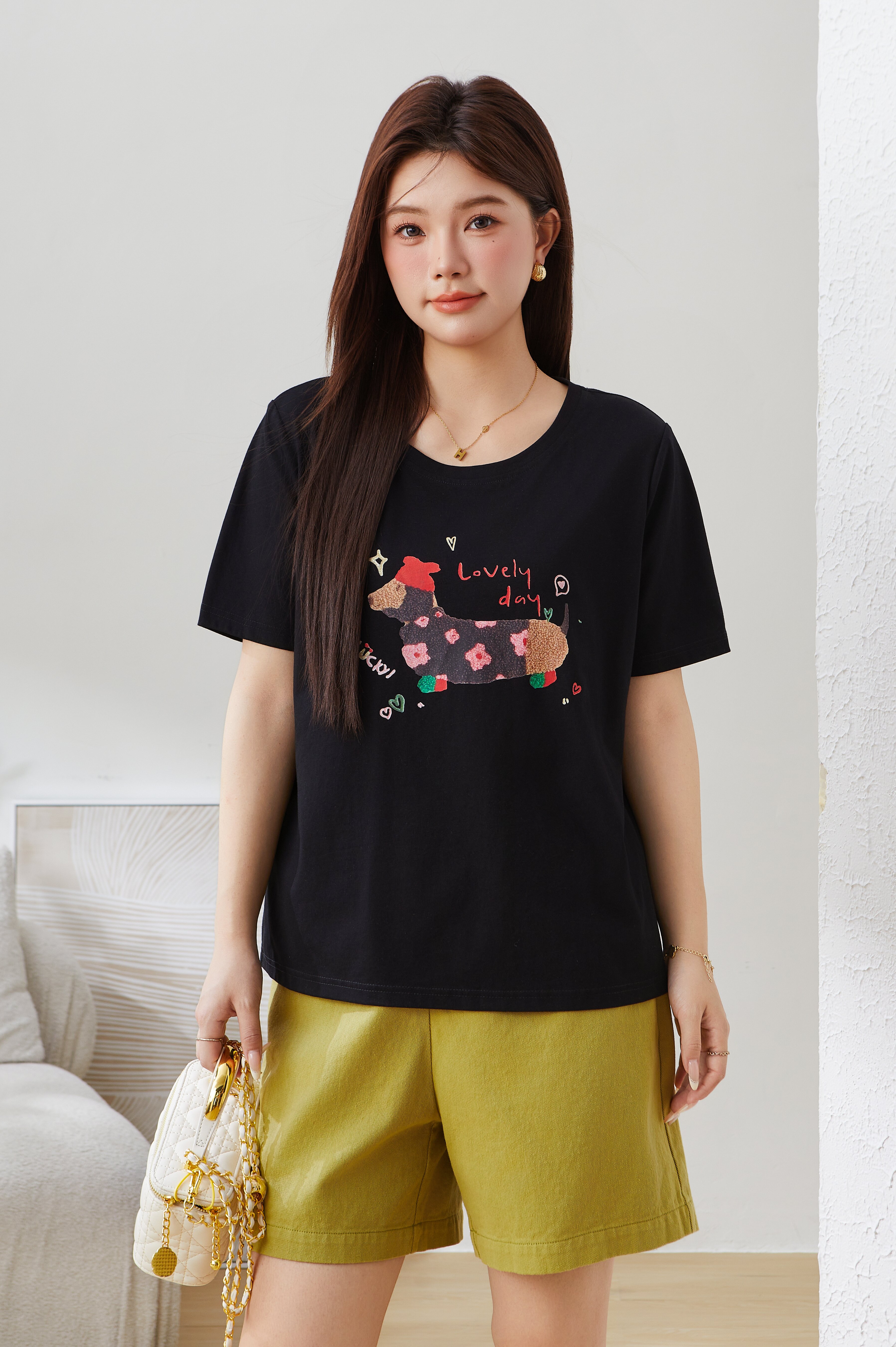 Puppy Print Design Sense Niche T-Shirt EXZ5153