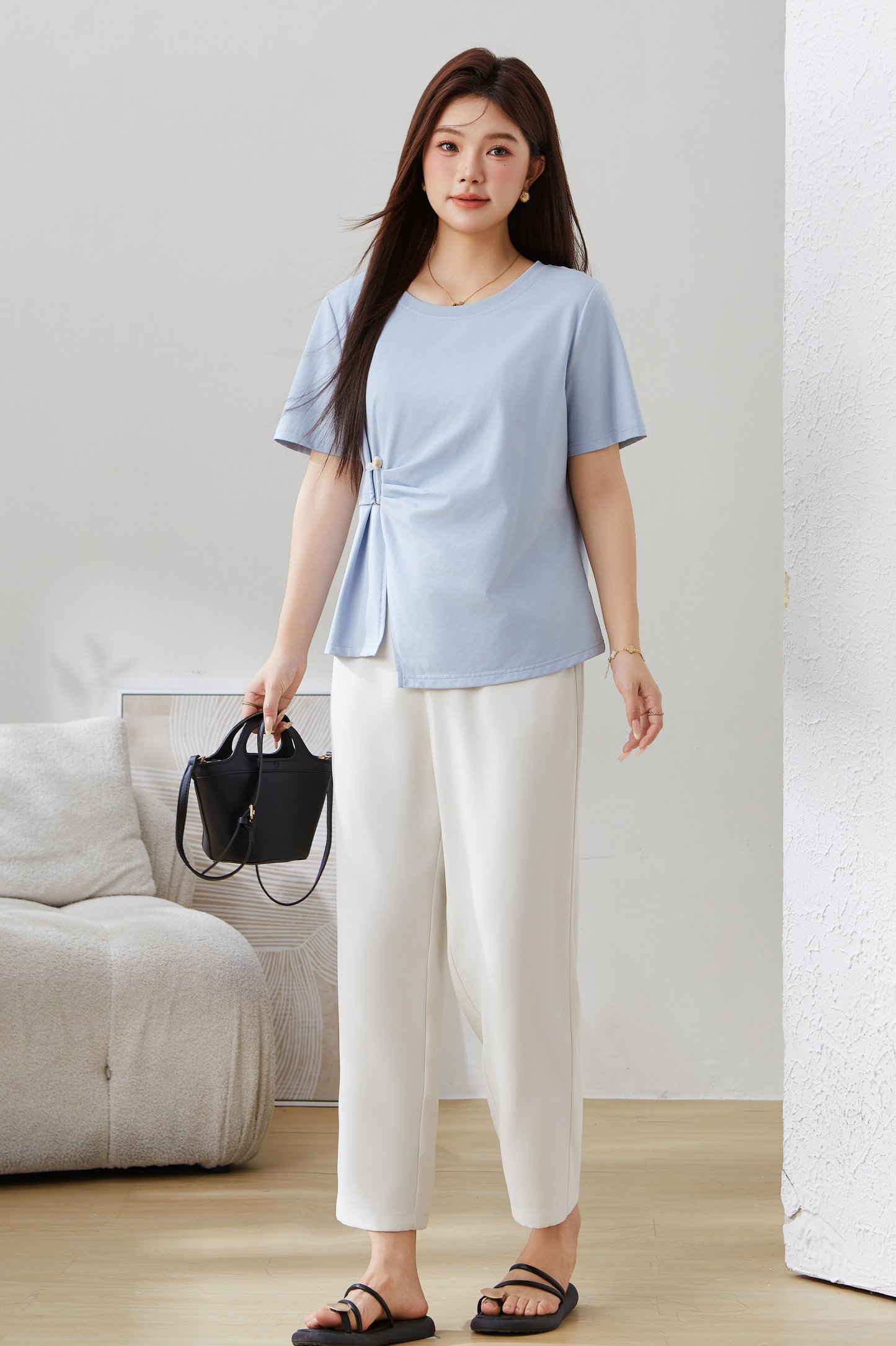 SEA Irregular Waist-Cinching Tummy-Hiding Slit Top EXZ5127