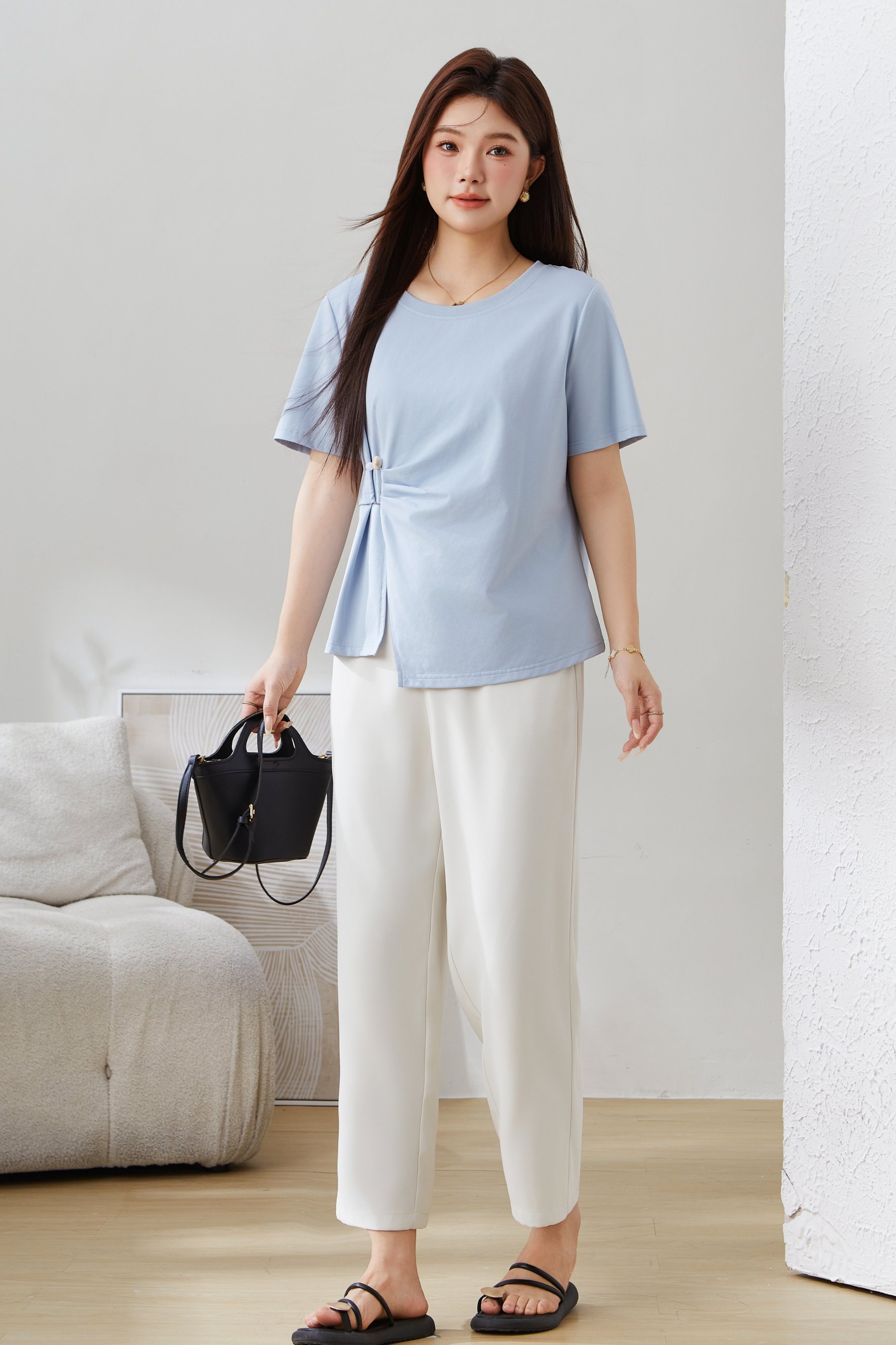 SEA Irregular Waist-Cinching Tummy-Hiding Slit Top EXZ5127