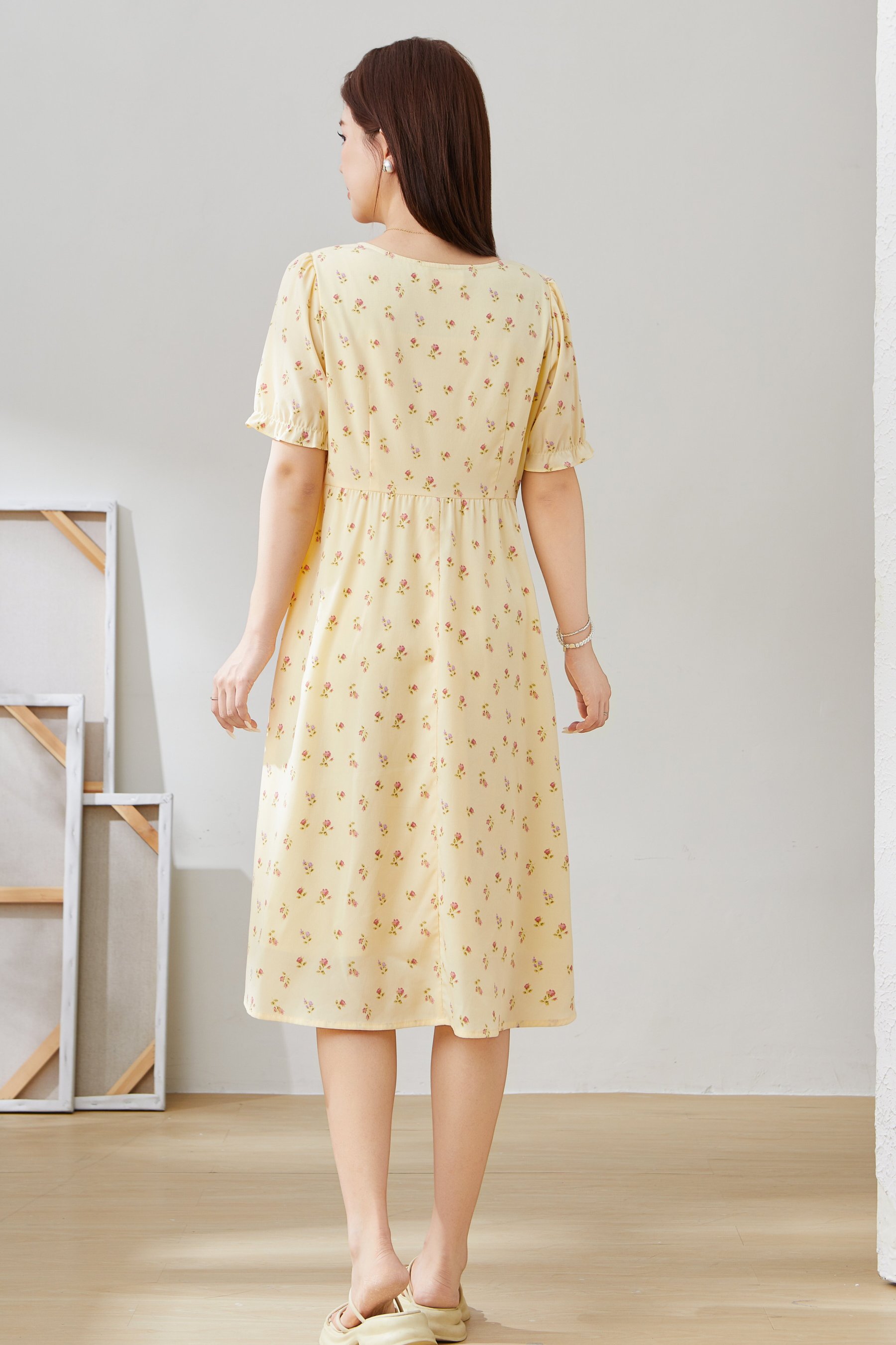 Puff Sleeve Holiday Style Floral Dress EXQ5280