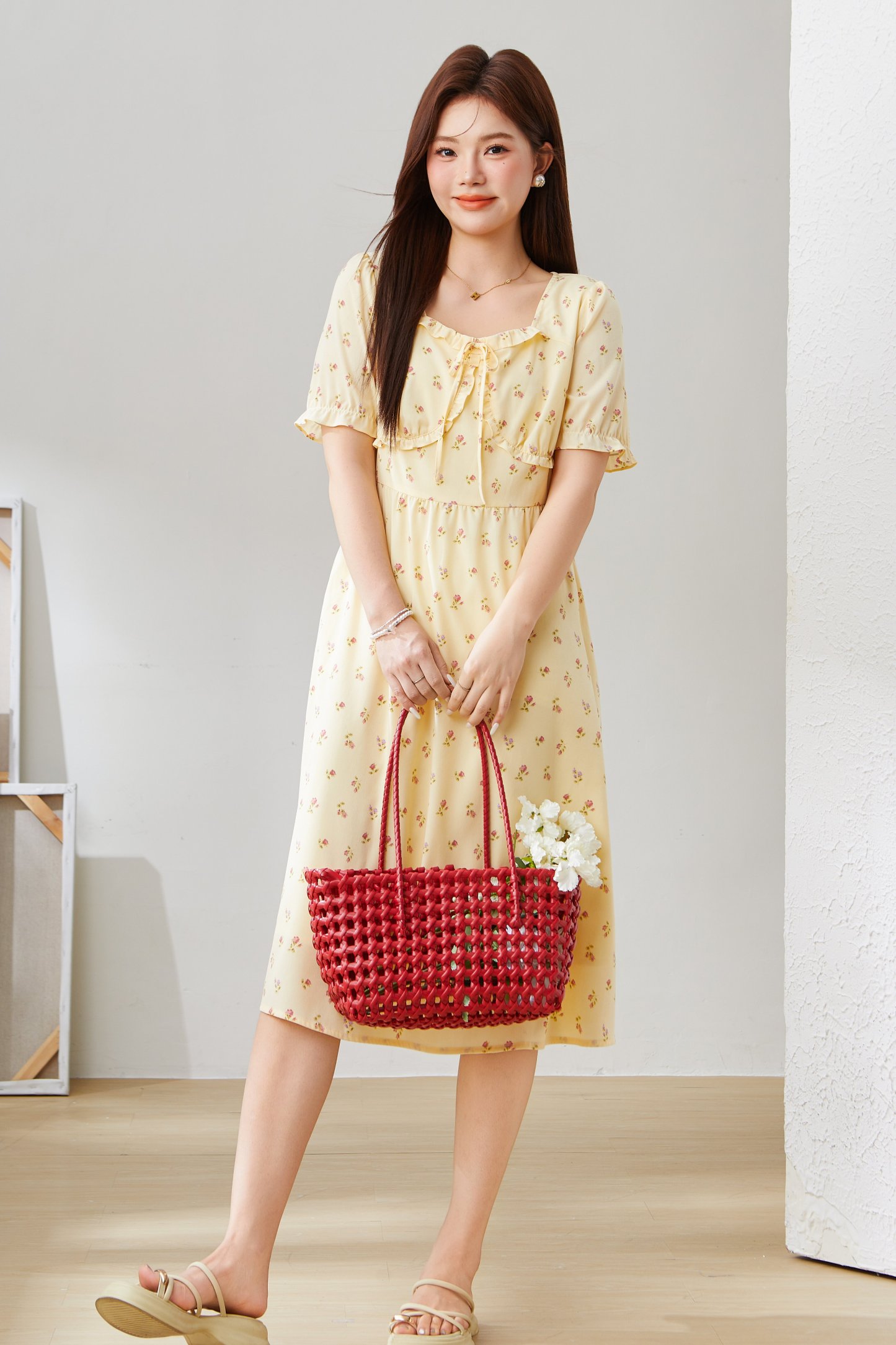 Puff Sleeve Holiday Style Floral Dress EXQ5280