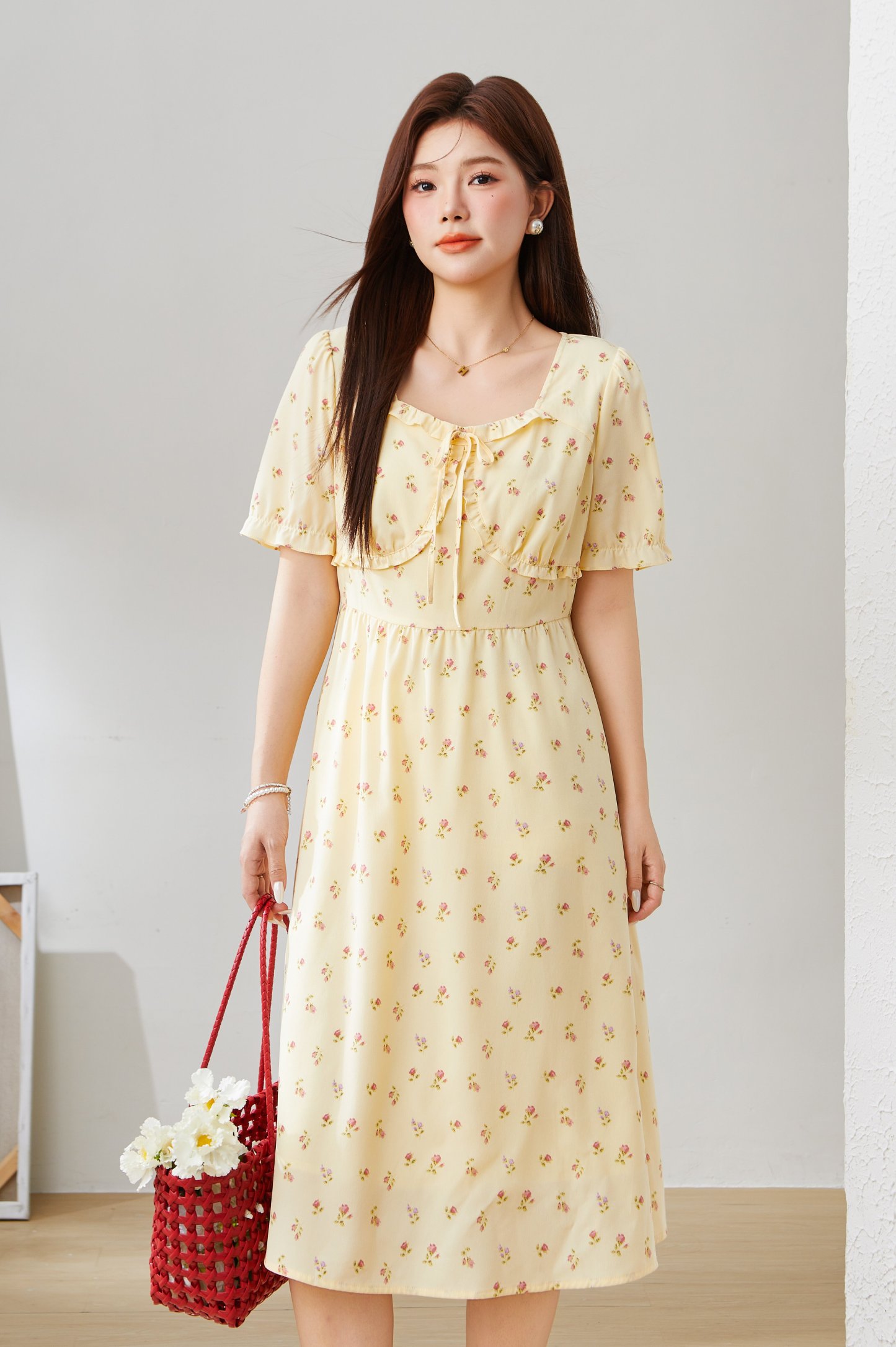 Puff Sleeve Holiday Style Floral Dress EXQ5280