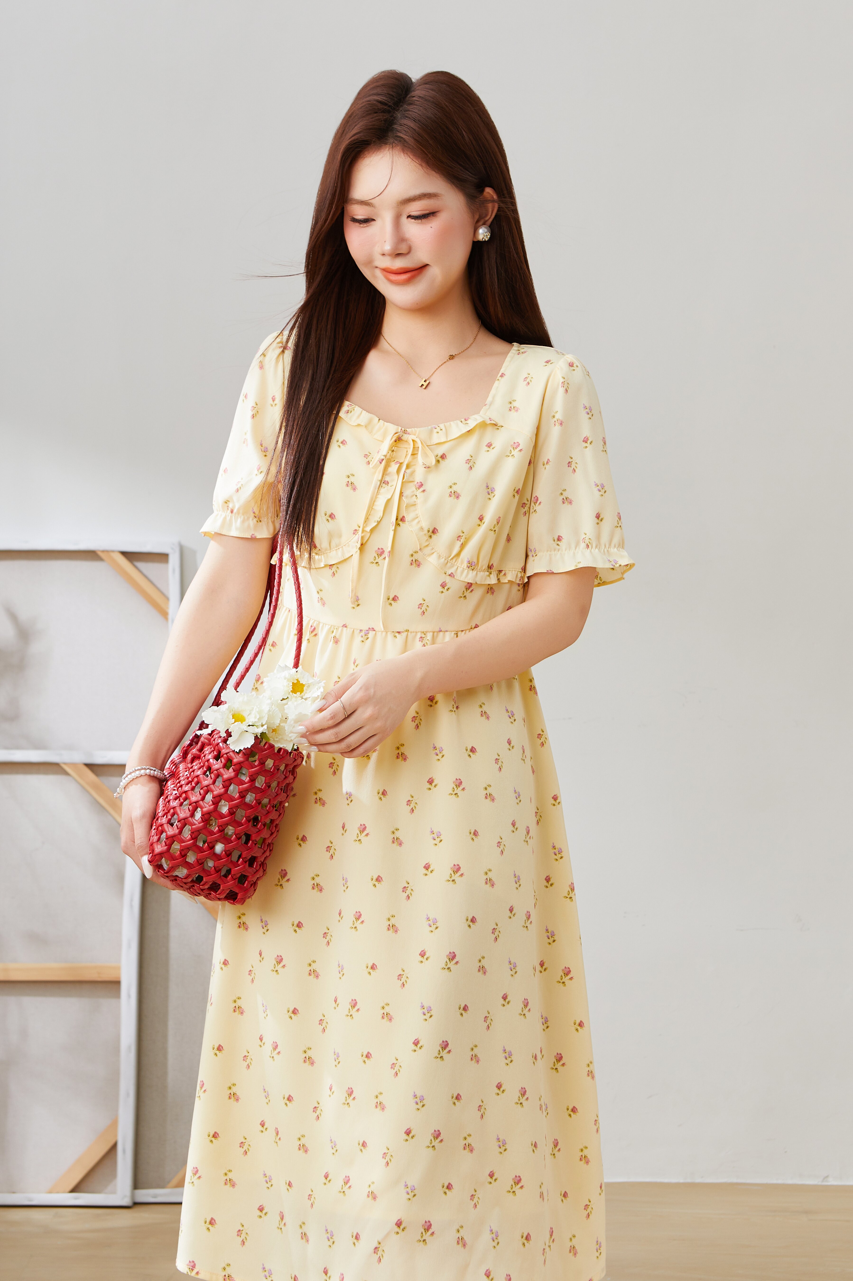 Puff Sleeve Holiday Style Floral Dress EXQ5280