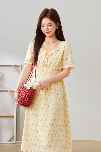 Puff Sleeve Holiday Style Floral Dress EXQ5280