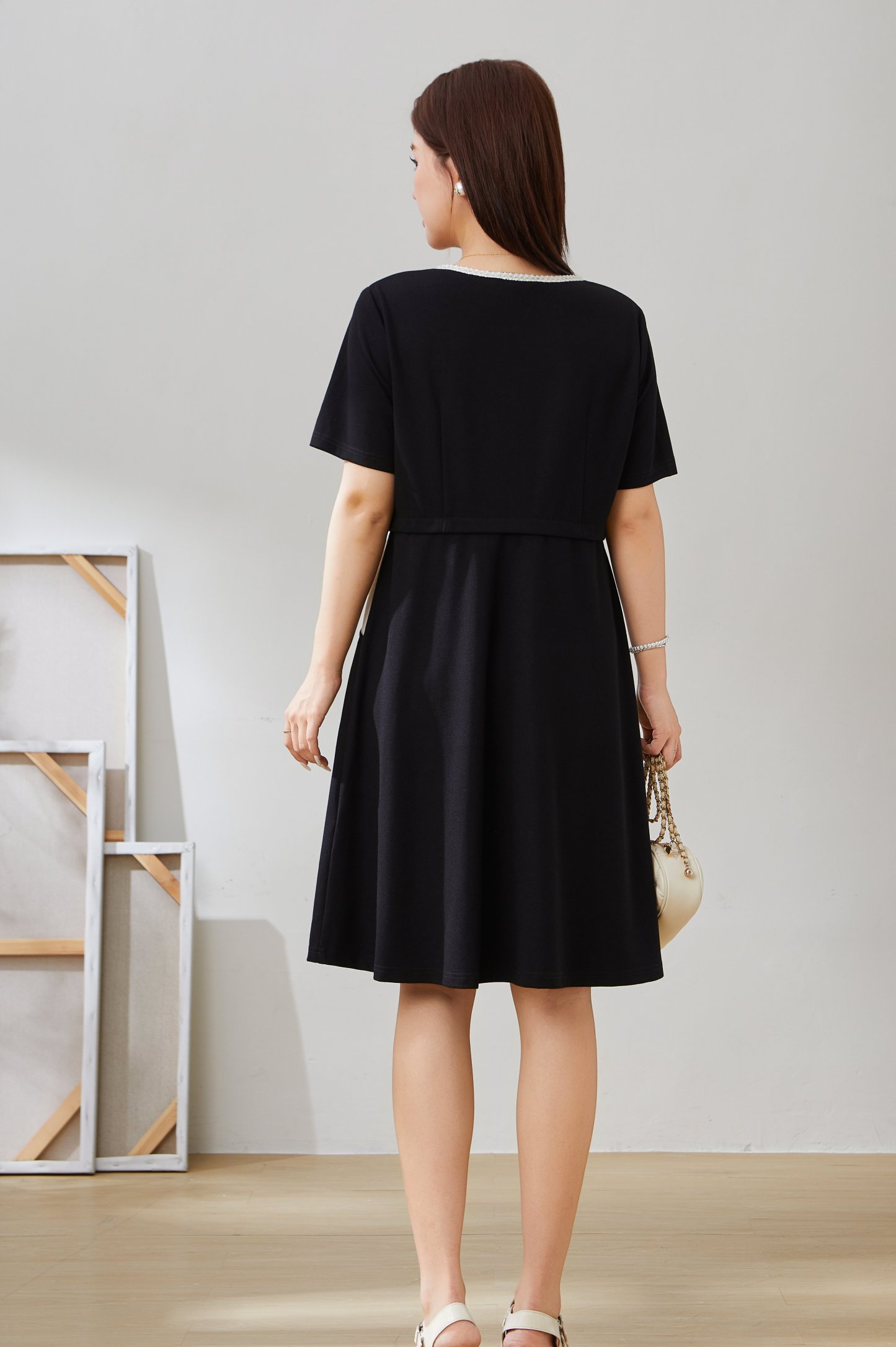 Spliced French Style Elegant Waist-Cinching Dress EXQ5376