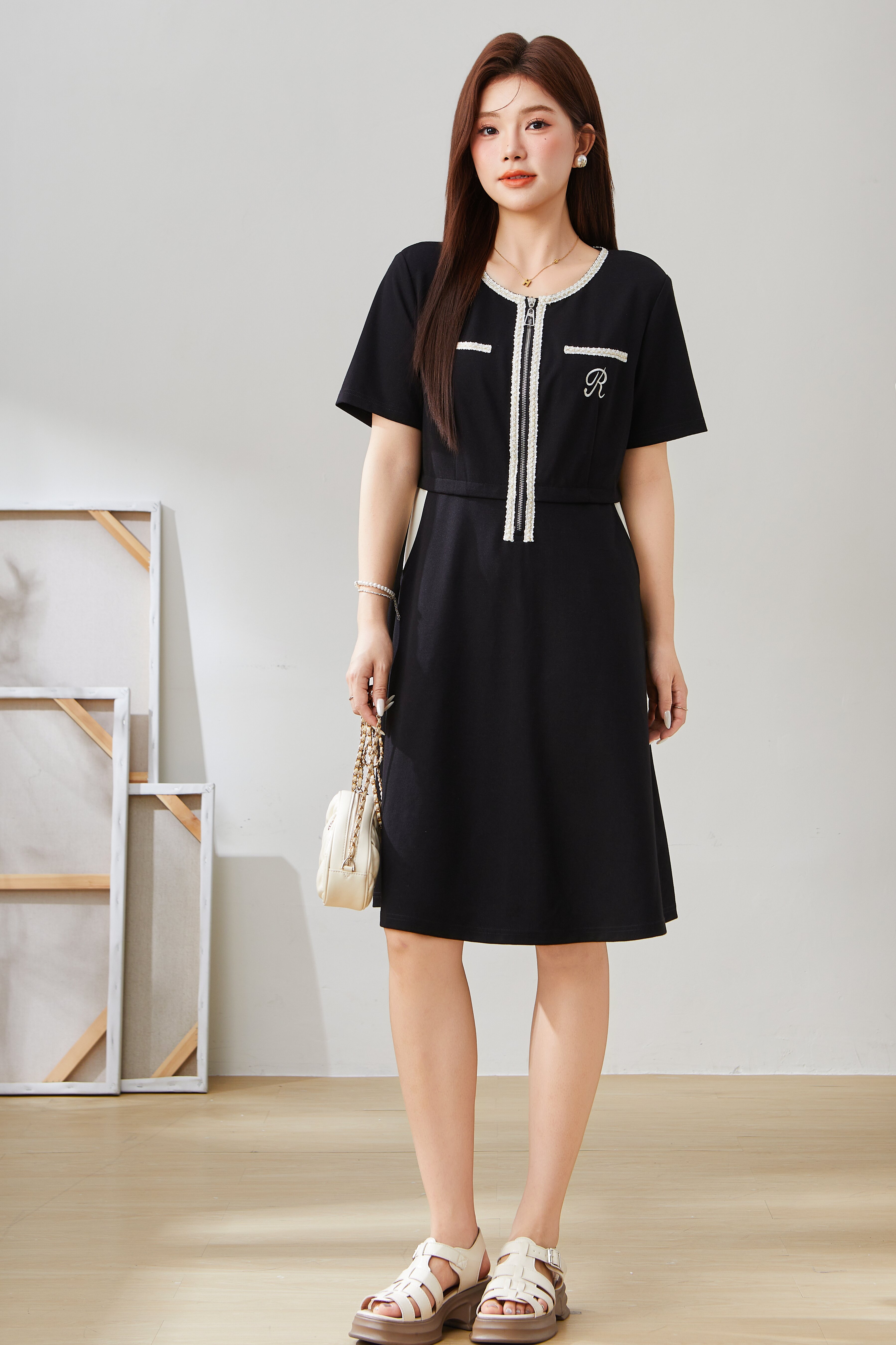 Spliced French Style Elegant Waist-Cinching Dress EXQ5376