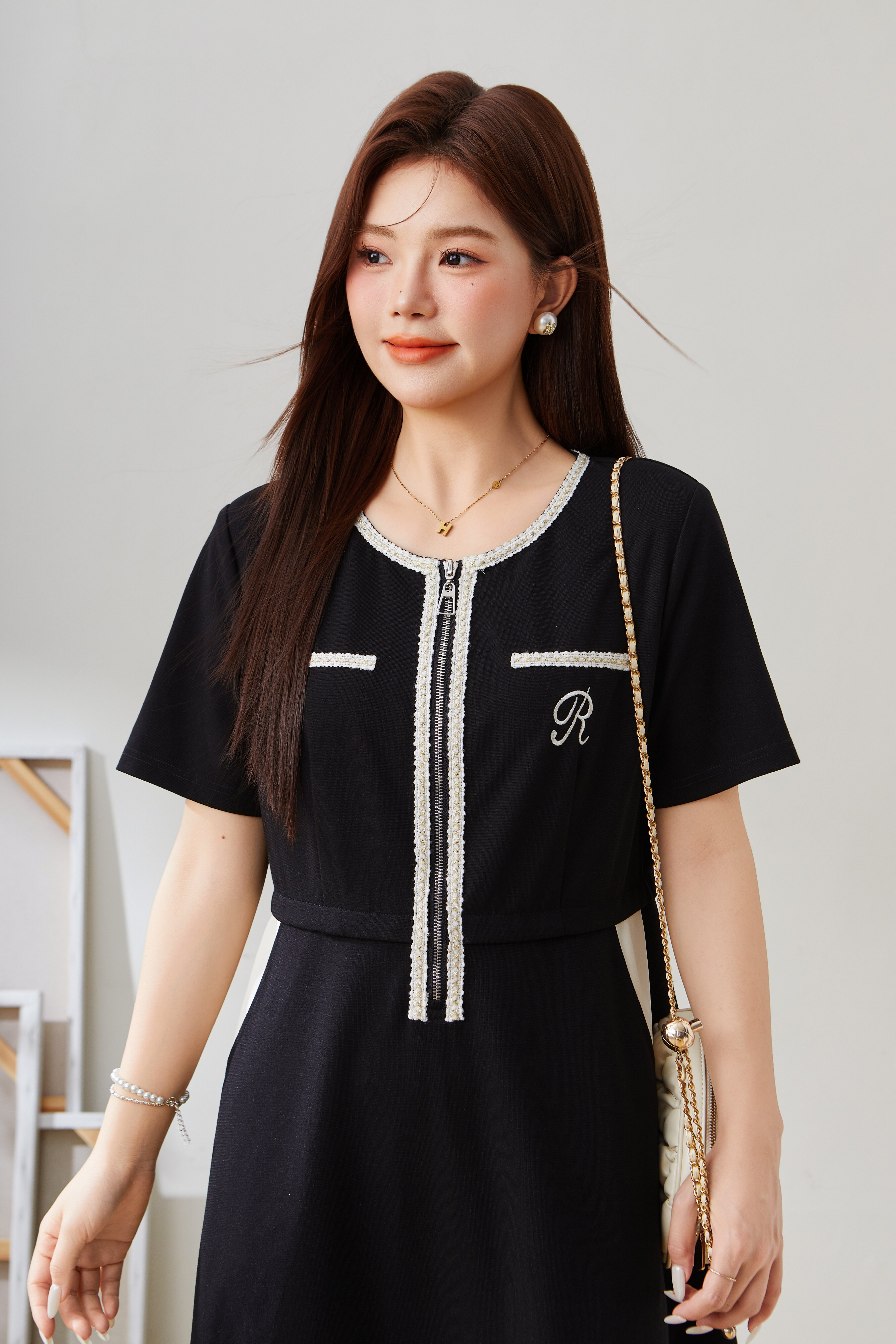 Spliced French Style Elegant Waist-Cinching Dress EXQ5376