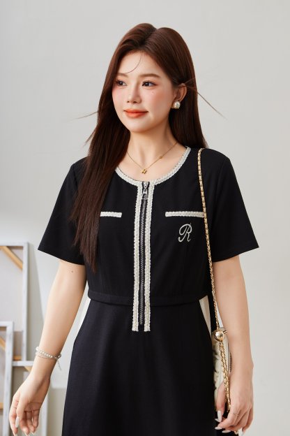 Spliced French Style Elegant Waist-Cinching Dress EXQ5376