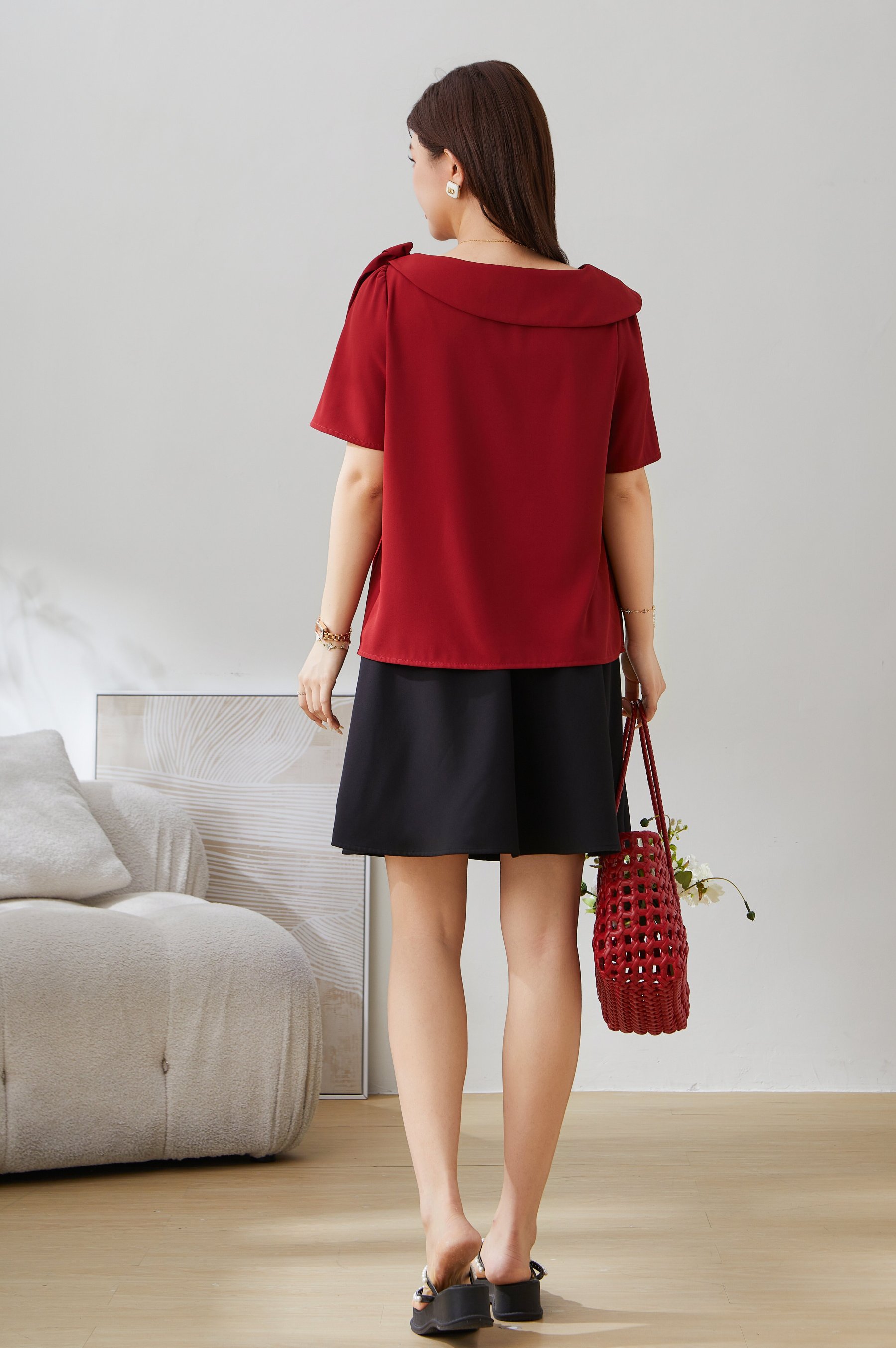 SEA French Asymmetric Bow Shirt Exa5092