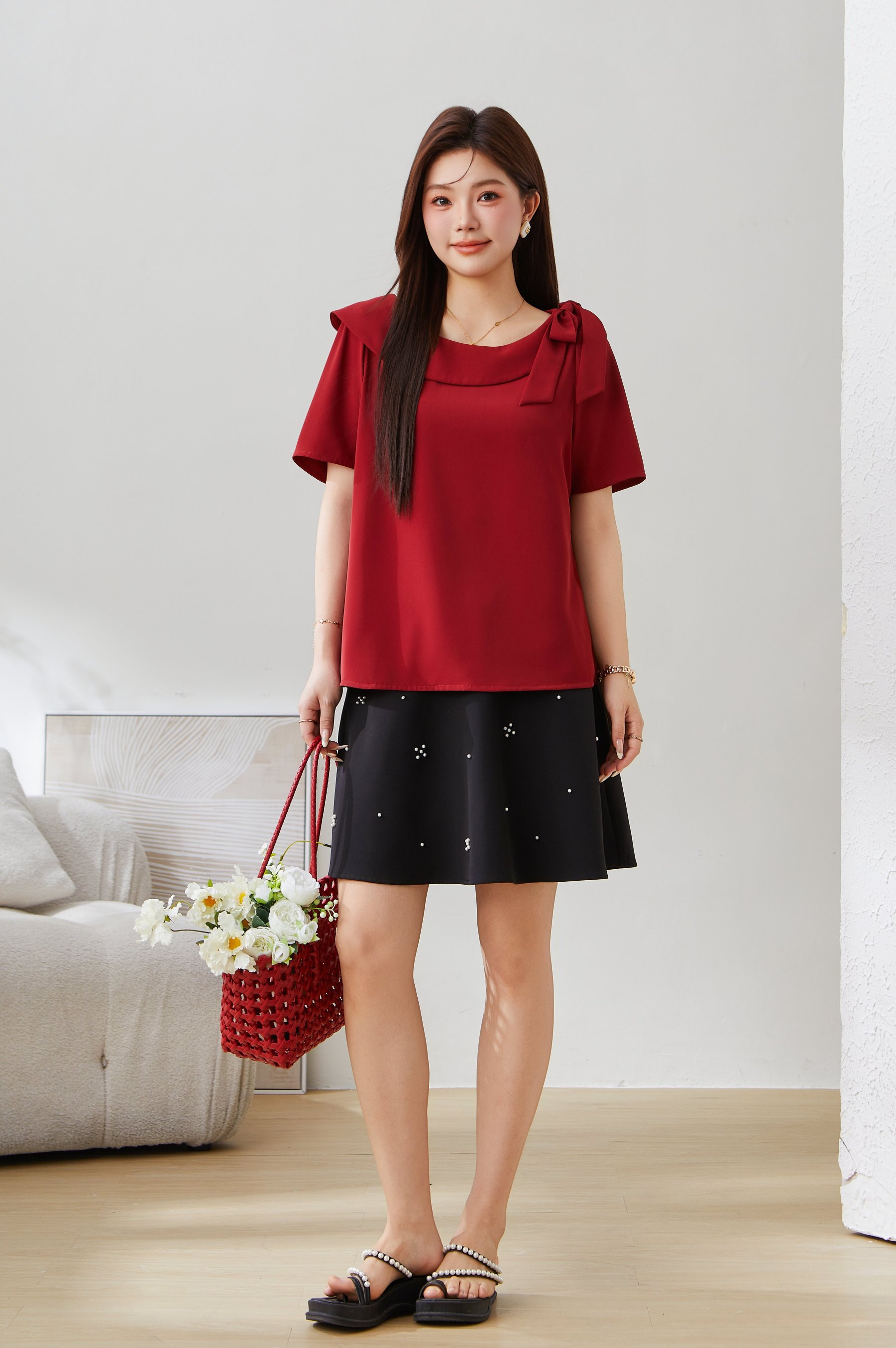 SEA French Asymmetric Bow Shirt Exa5092