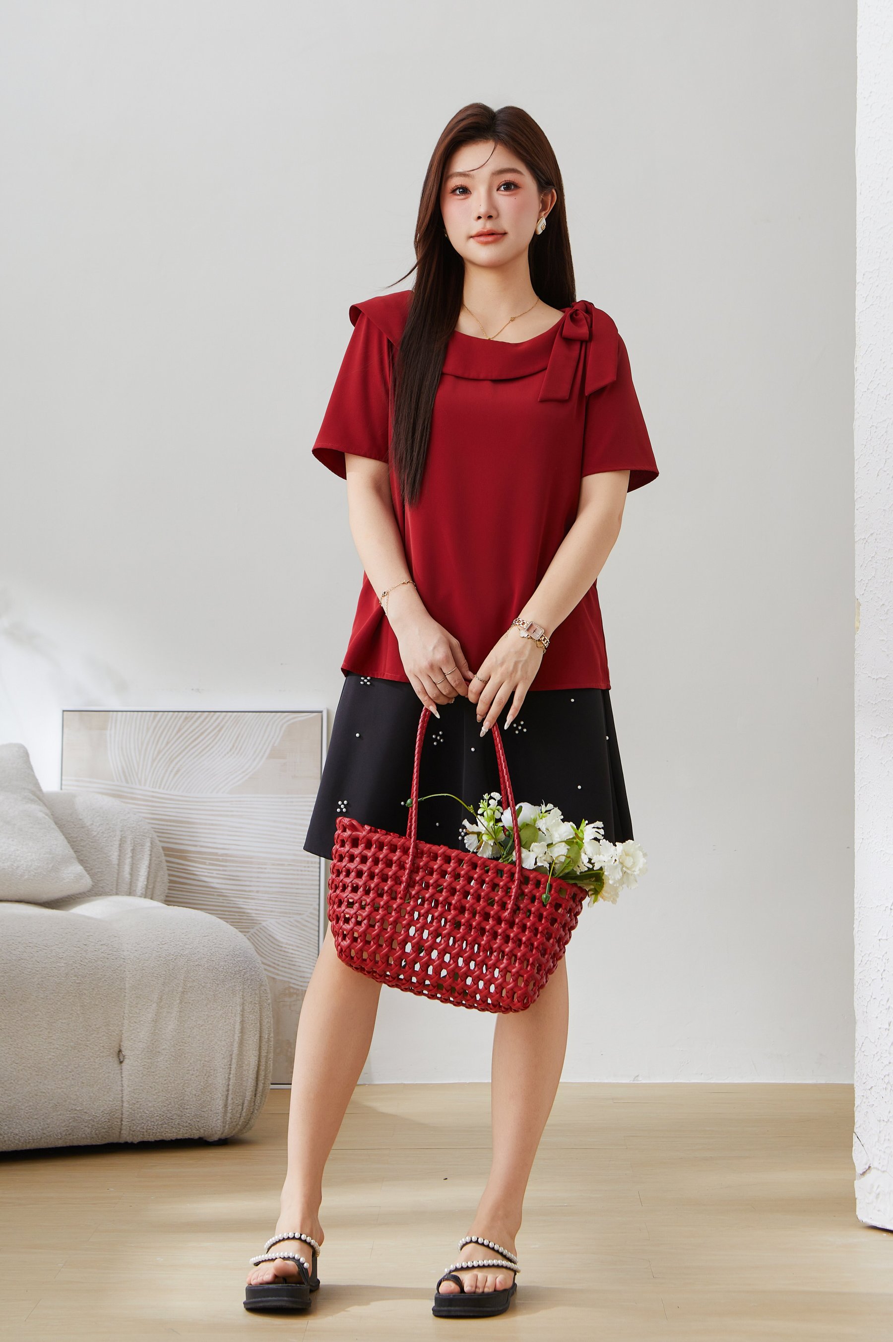 SEA French Asymmetric Bow Shirt Exa5092