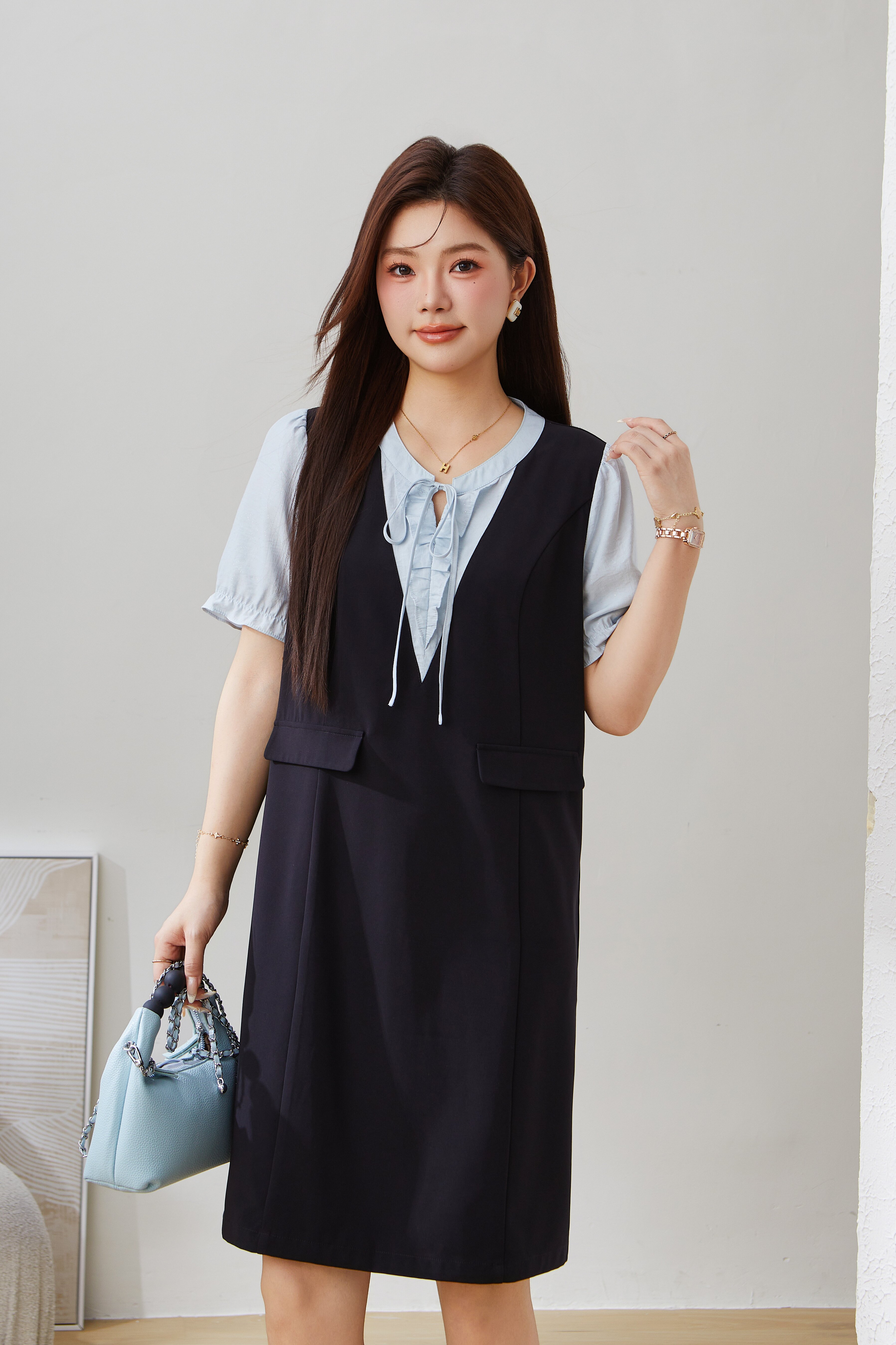 Color Block Patchwork Fake Two-Piece Dress EXQ5109