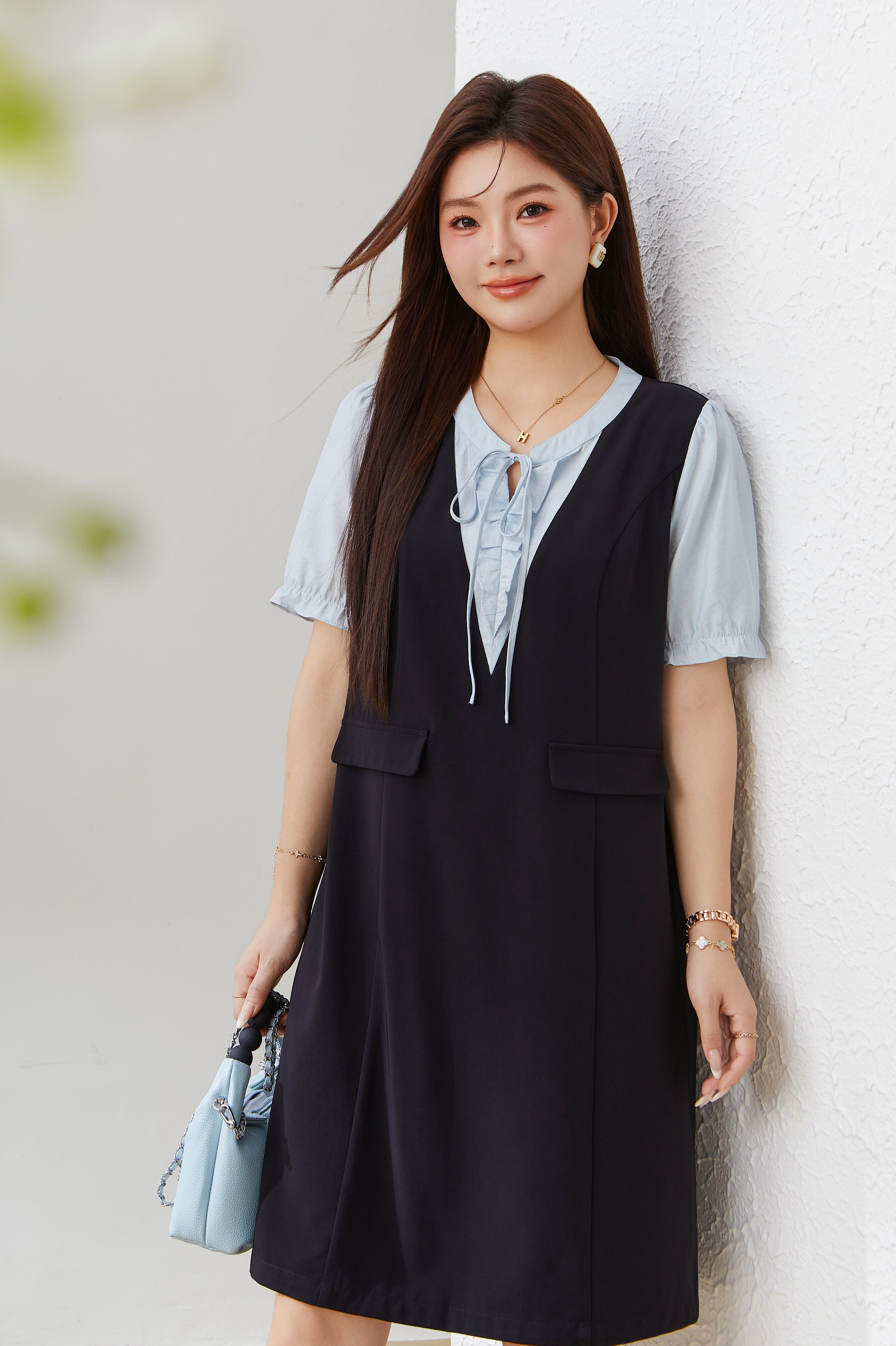 Color Block Patchwork Fake Two-Piece Dress EXQ5109