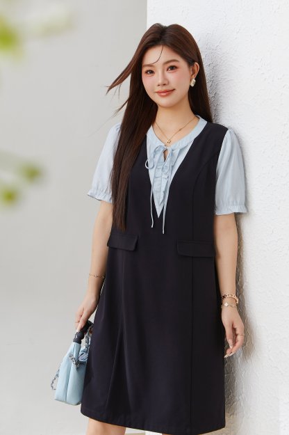 Color Block Patchwork Fake Two-Piece Dress EXQ5109