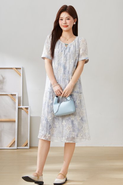 Starry Sky Hollow Embroidered Lace-up Dress EXQ5552