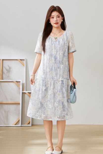Starry Sky Hollow Embroidered Lace-up Dress EXQ5552