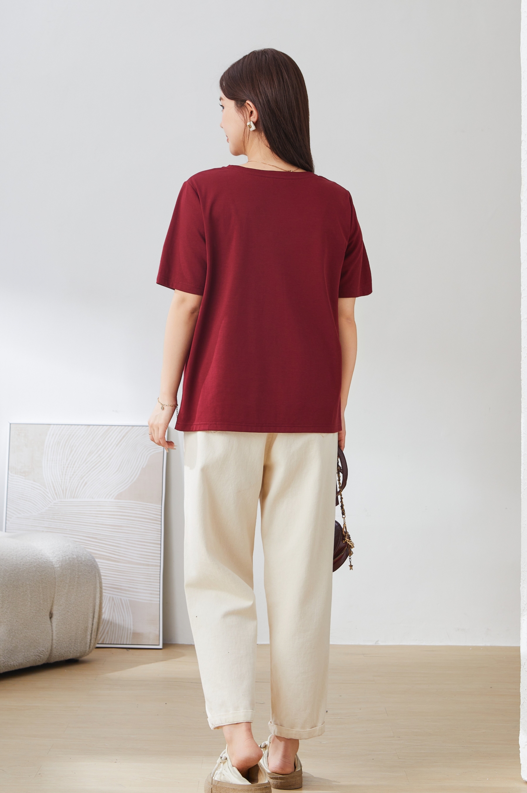 Beaded Casual Versatile T-Shirt EXZ3057