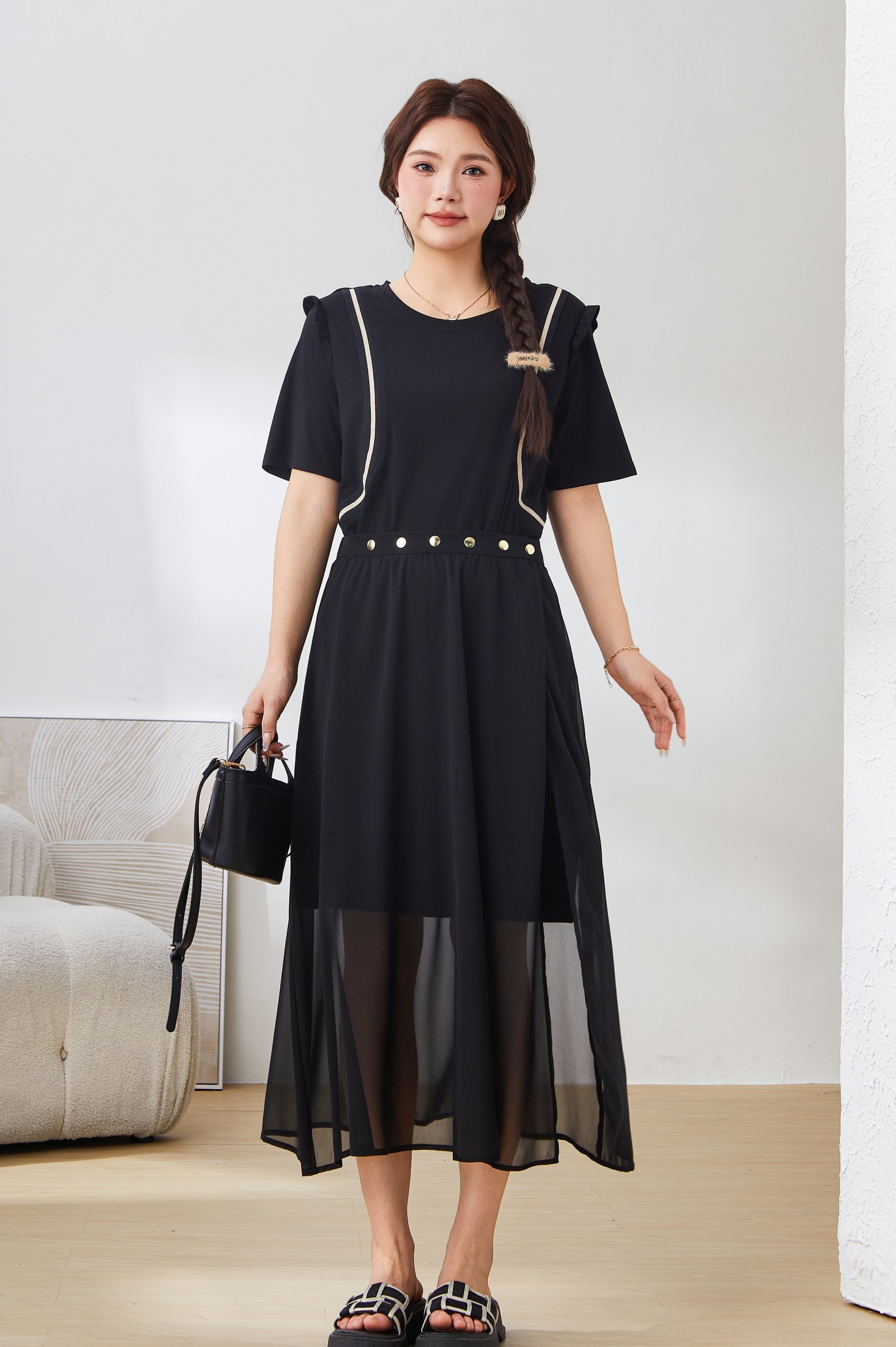 Flounced Sleeve Dress Suit Ext2952n