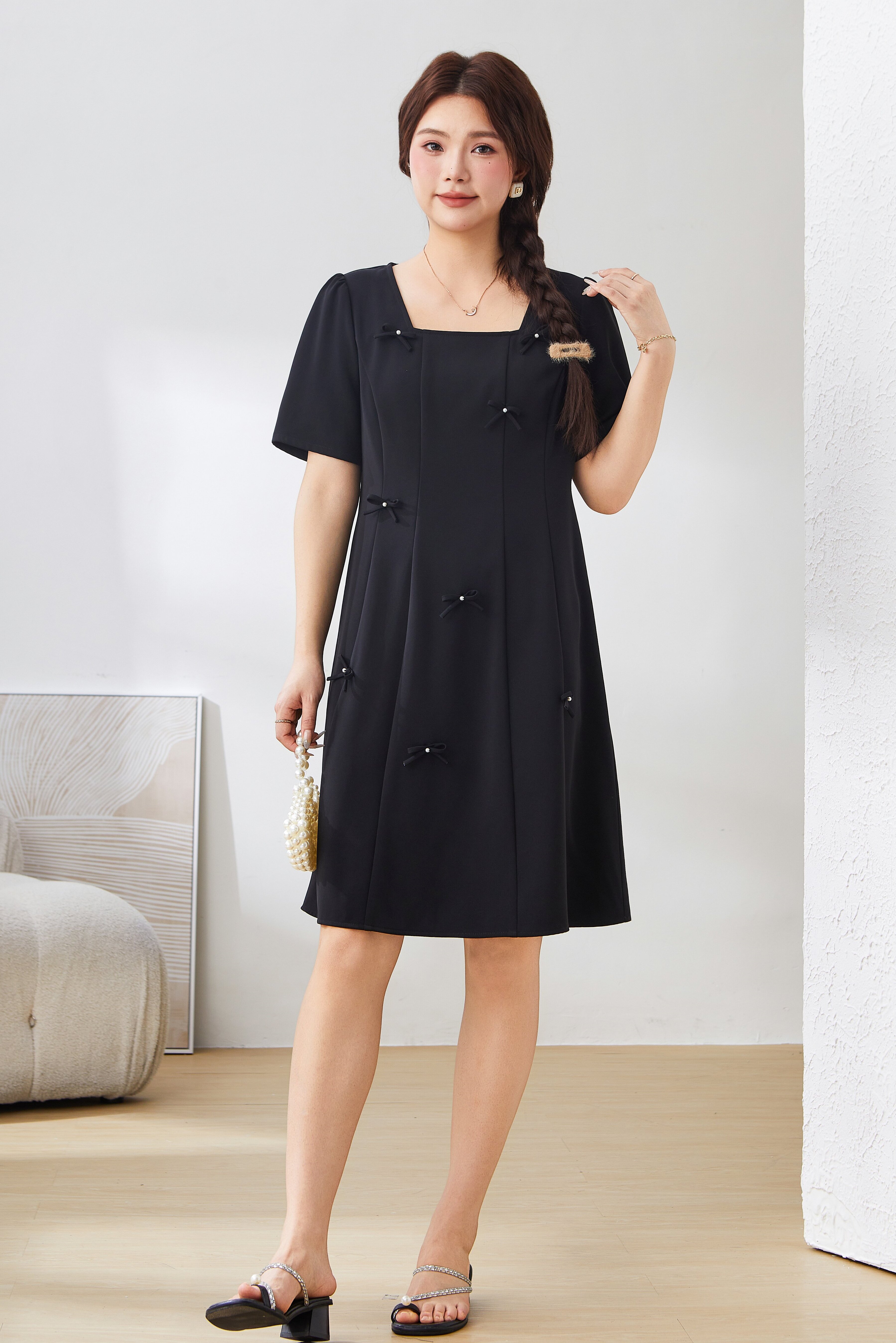Fitted Waist Bowknot Dress Exq3018