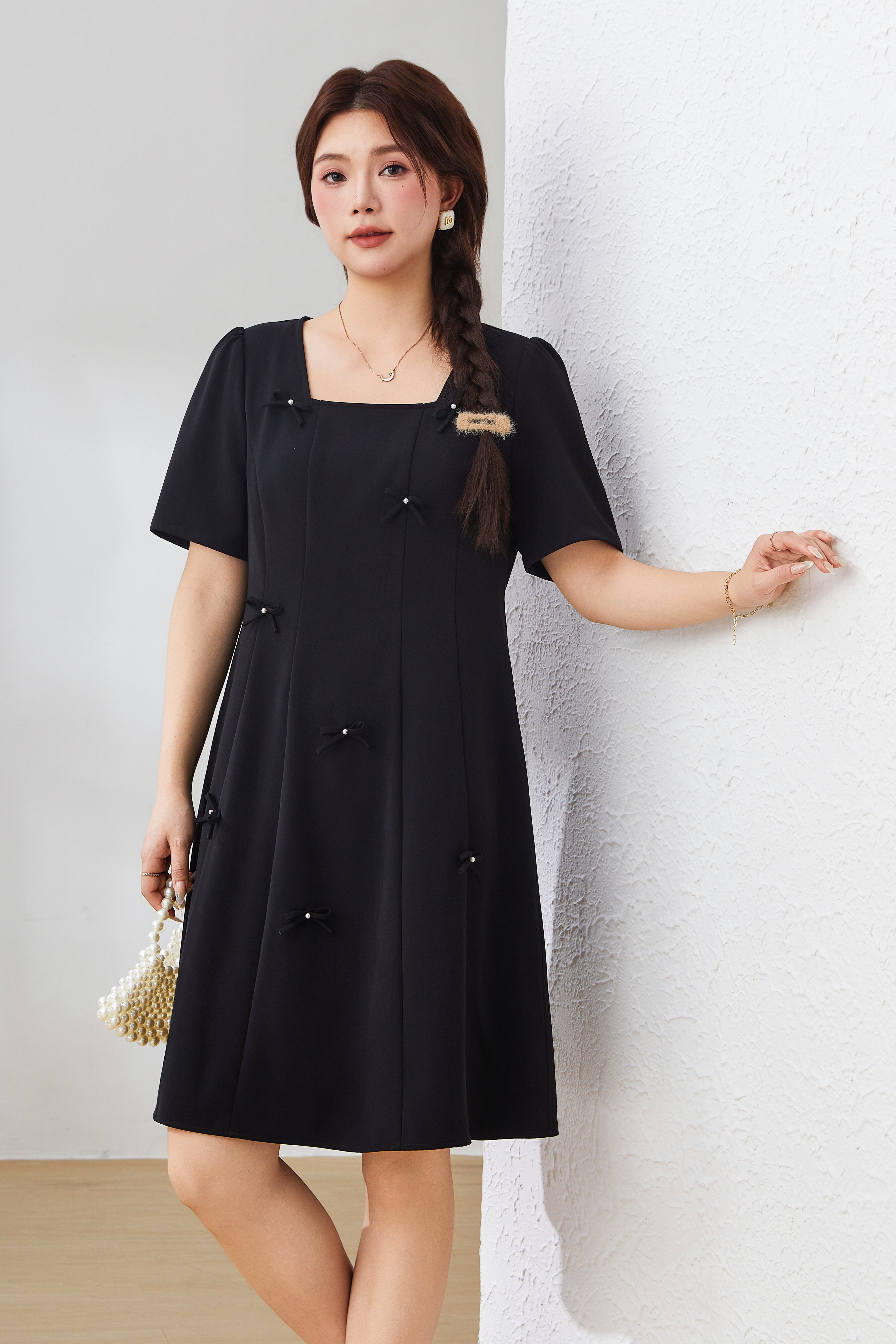 Fitted Waist Bowknot Dress Exq3018