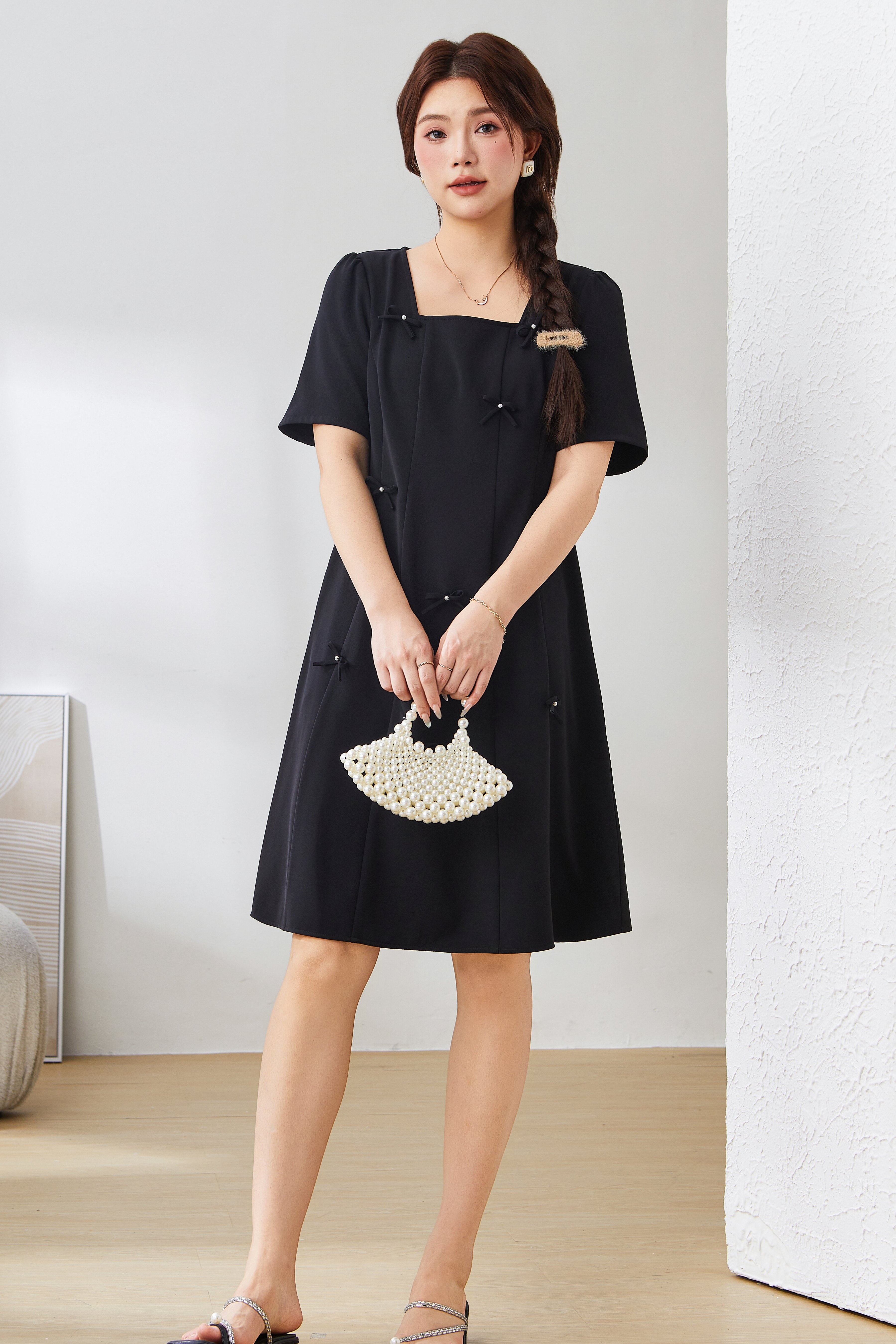 Fitted Waist Bowknot Dress Exq3018