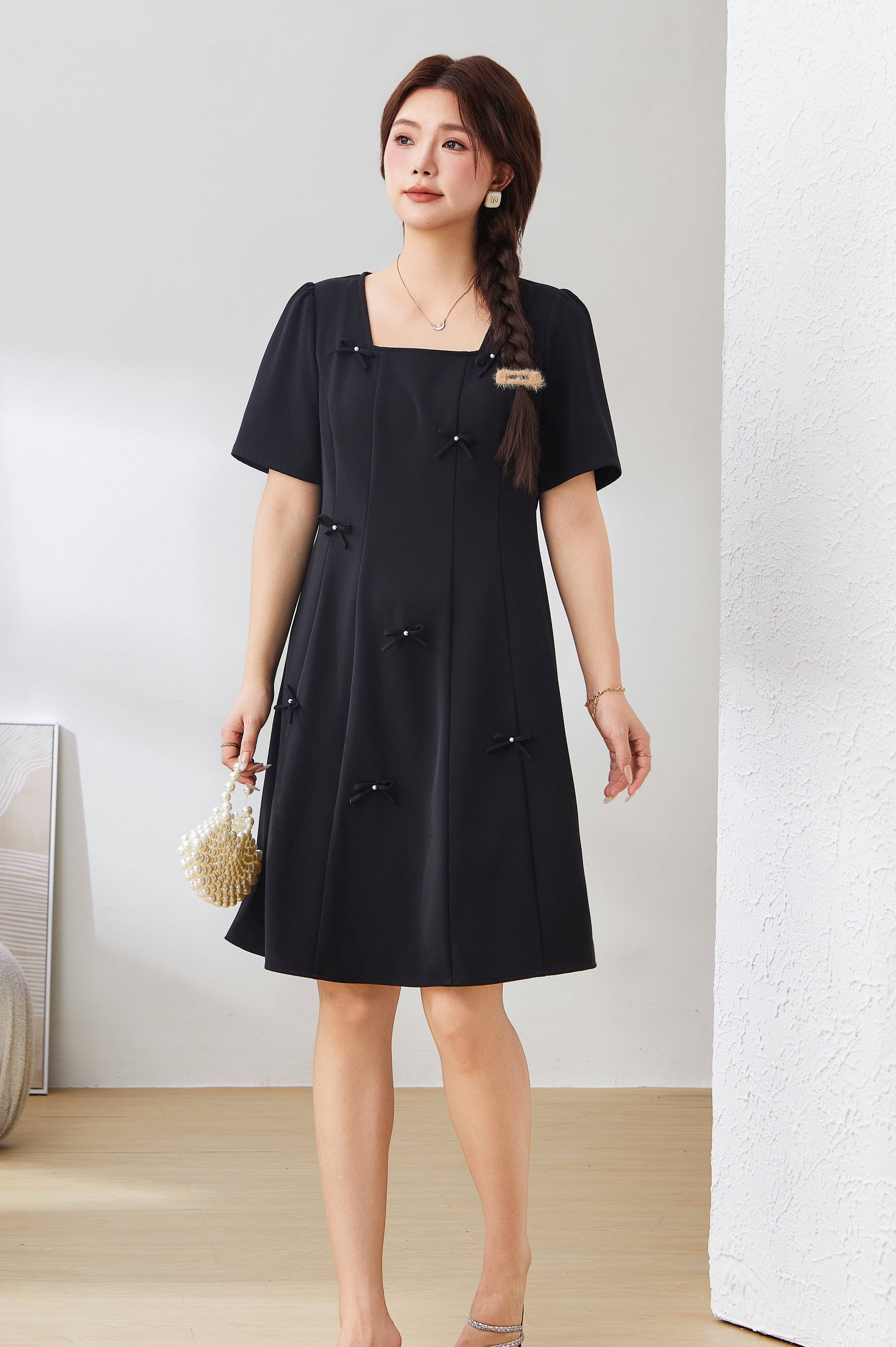 Fitted Waist Bowknot Dress Exq3018