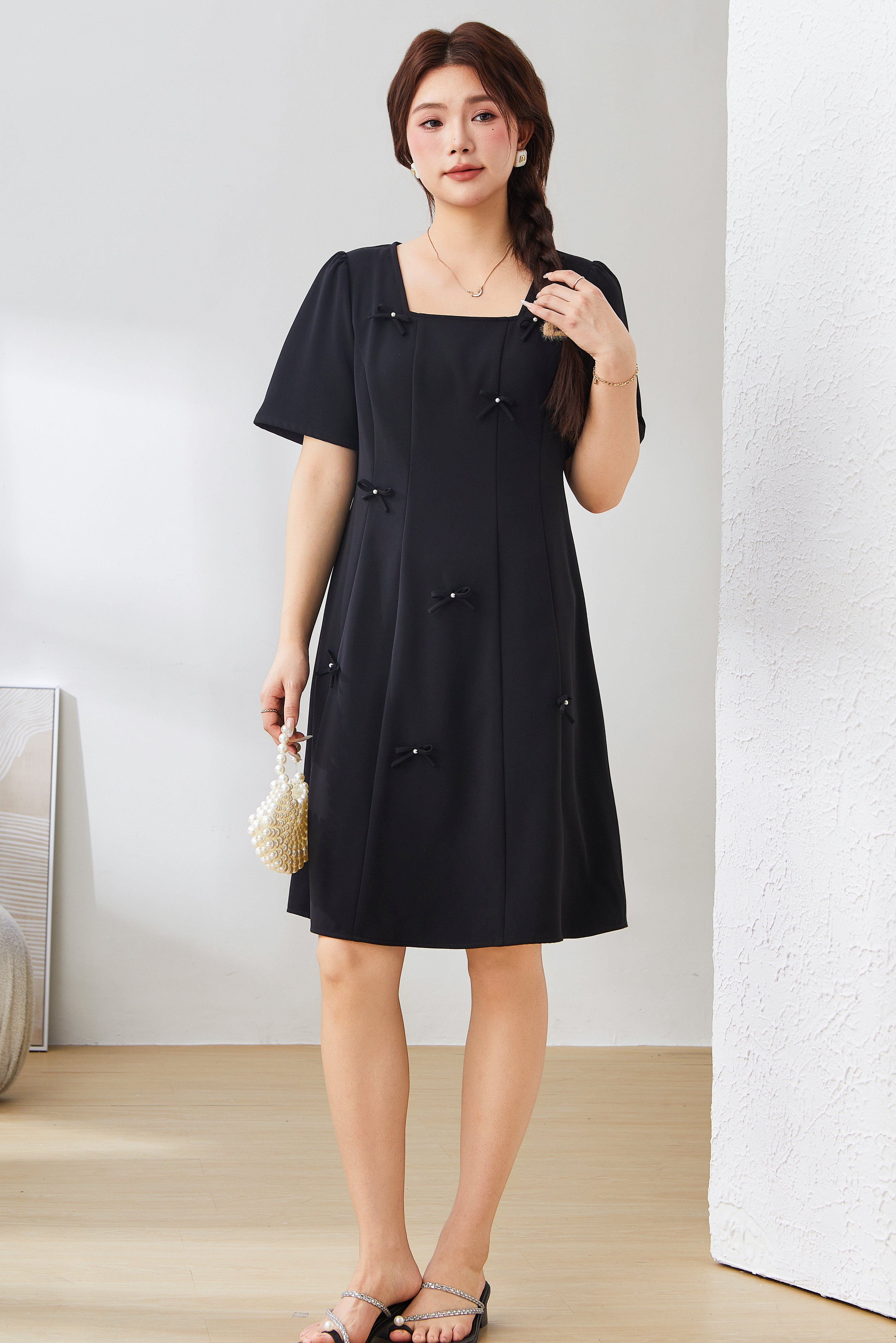 Fitted Waist Bowknot Dress Exq3018