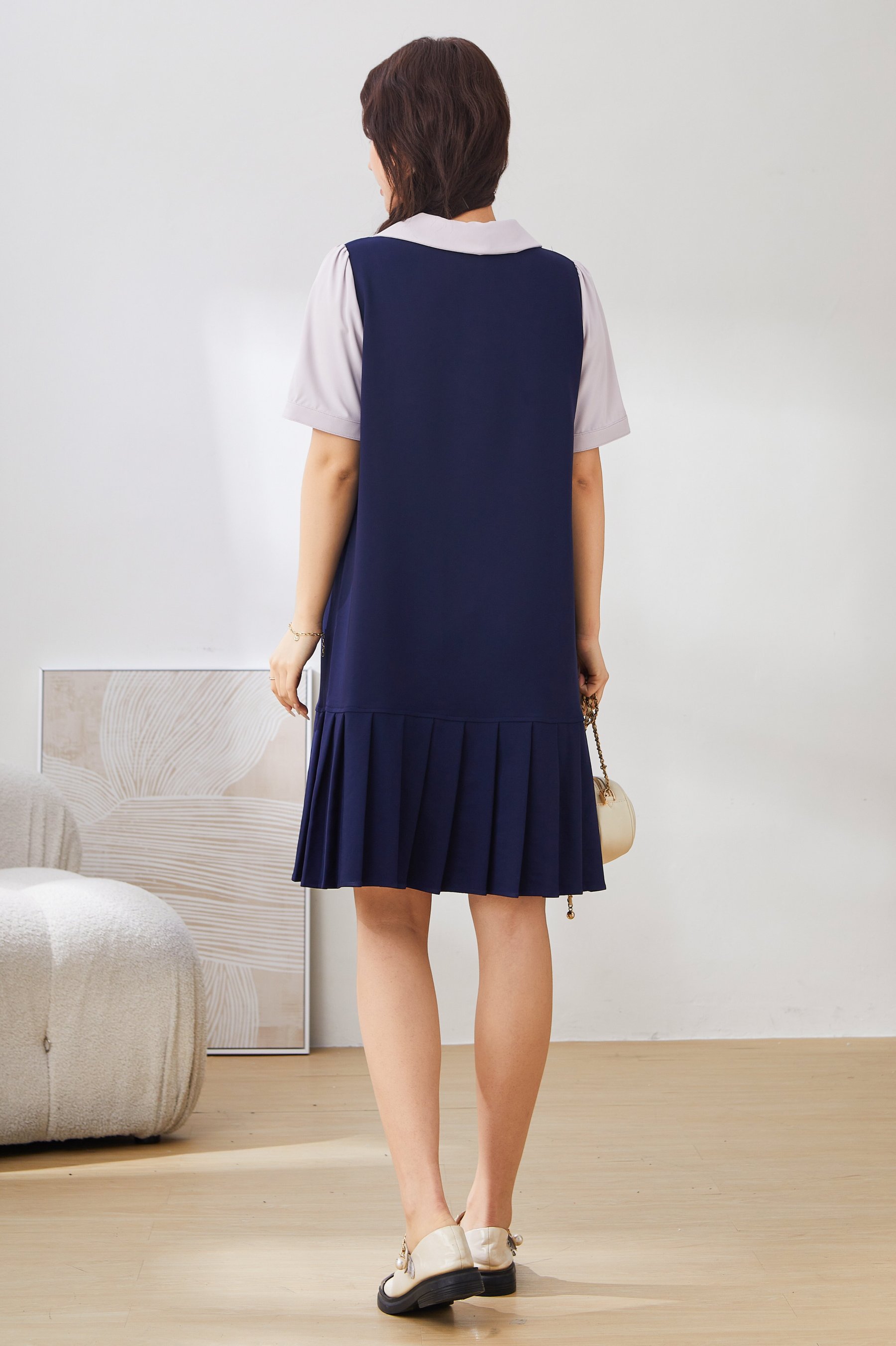 Fake Two-Piece College Style Dress Exq2973