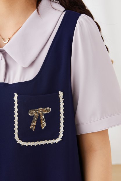 Fake Two-Piece College Style Dress Exq2973