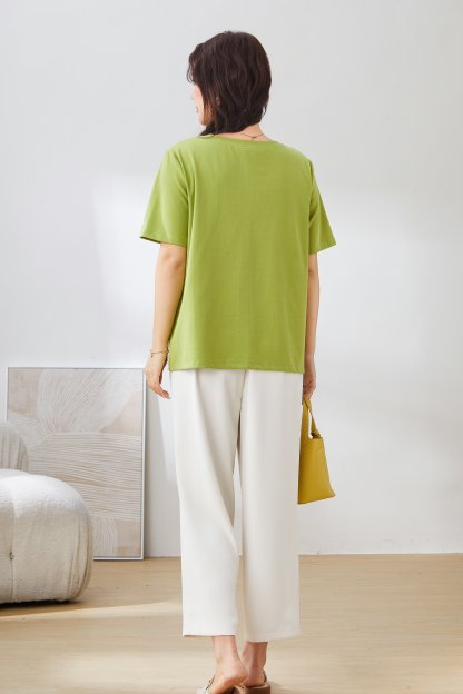 Loose Round Neck Cream Style Printed Top EXZ3007