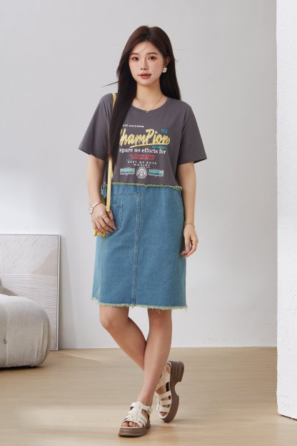 Denim Style Printed Dress EXQ5027