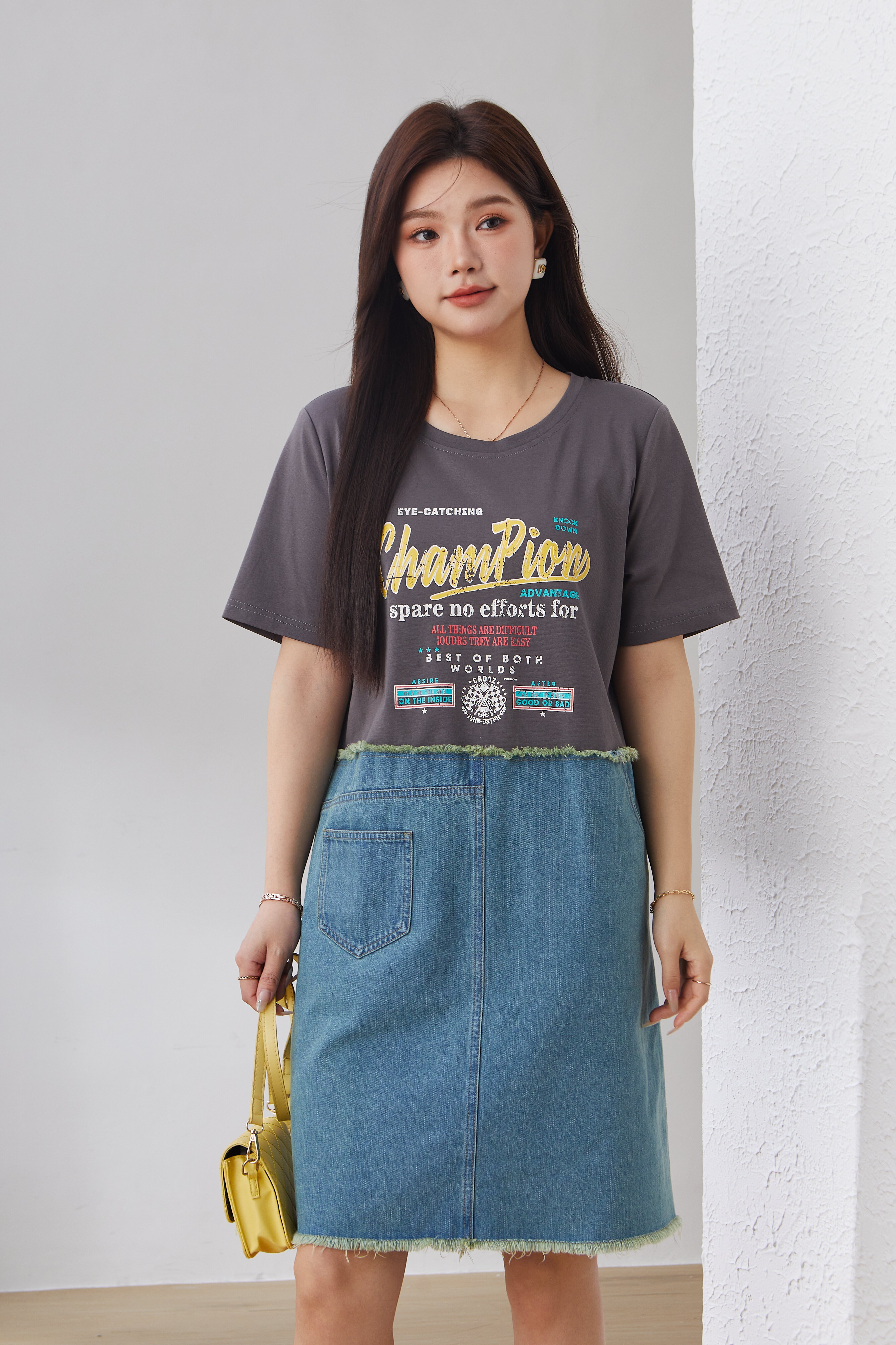 Denim Style Printed Dress EXQ5027