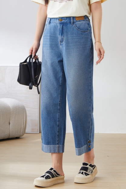 High Waist Slimming Cuffed Jeans EXK5002