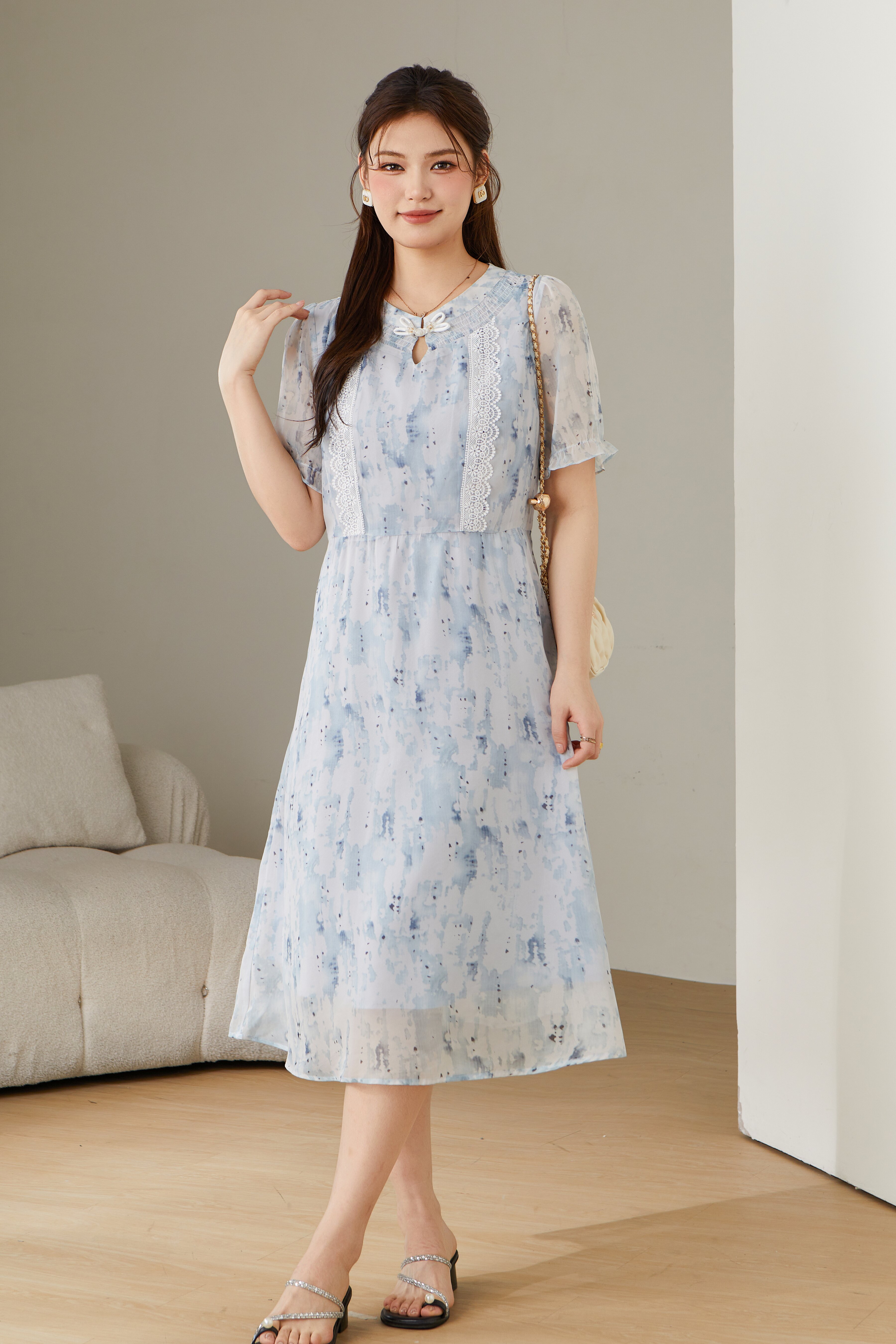 Ink Wash Chinese Style Button Dress DXQ1790