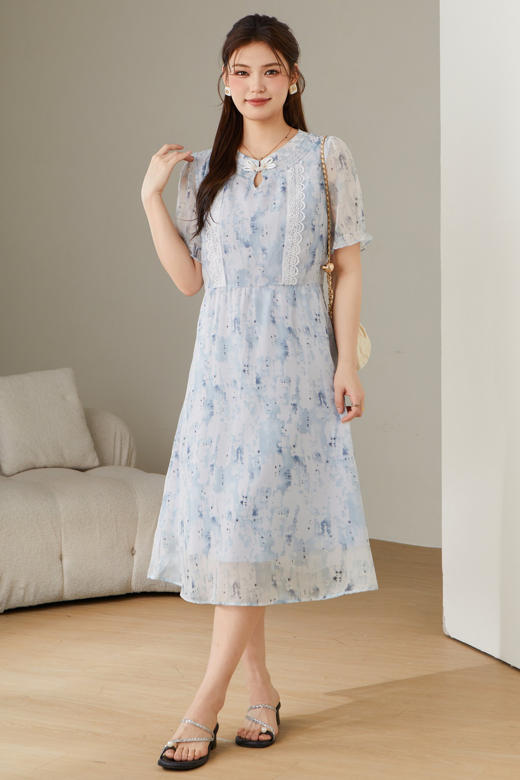 Ink Wash Chinese Style Button Dress DXQ1790