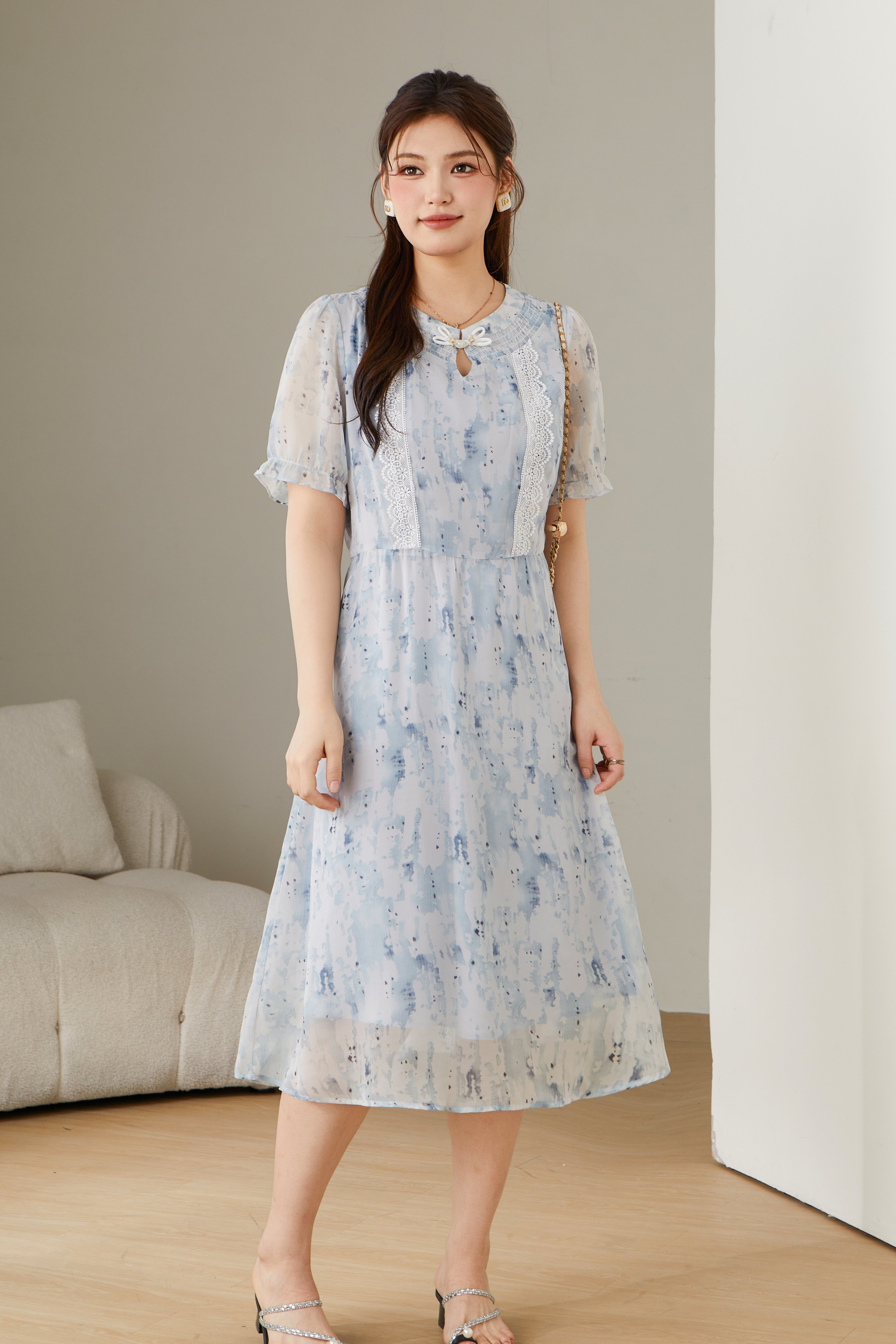 Ink Wash Chinese Style Button Dress DXQ1790