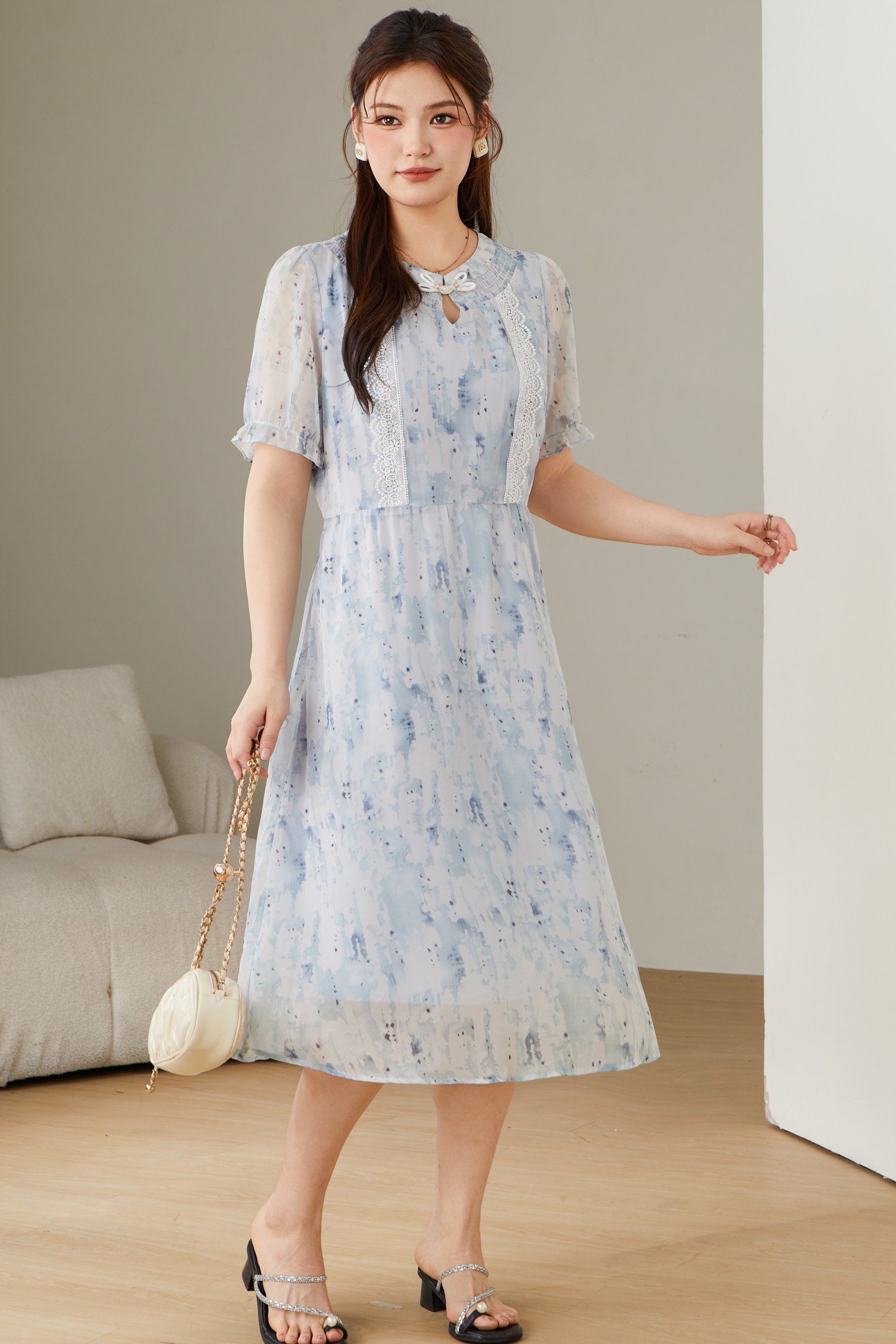 Ink Wash Chinese Style Button Dress DXQ1790