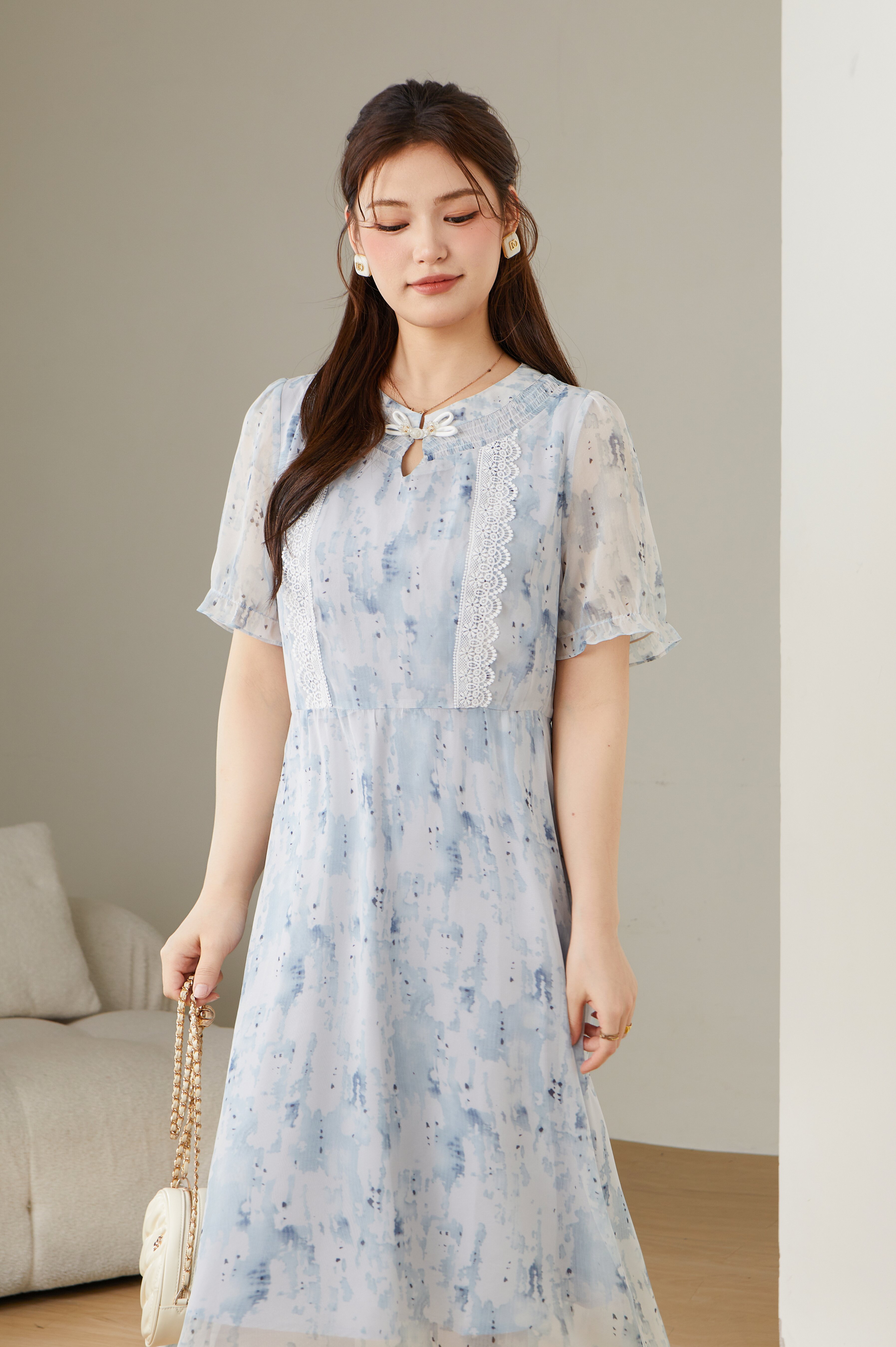 Ink Wash Chinese Style Button Dress DXQ1790