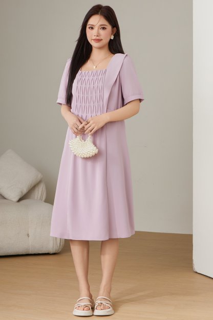 Square Neck Pleated Dress DXQ0756