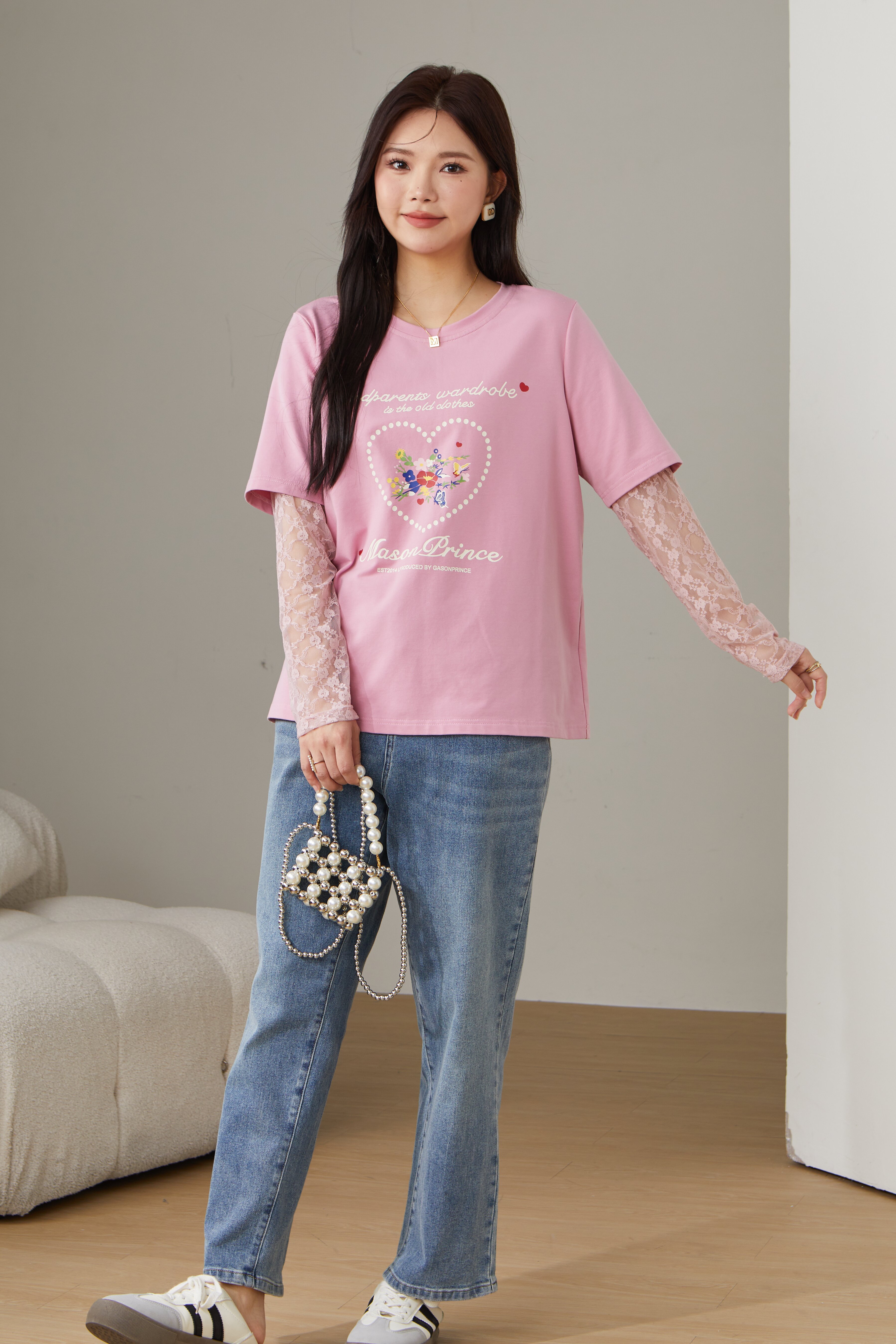 Lace Patchwork Fake Two-Piece T-Shirt ECZ2523