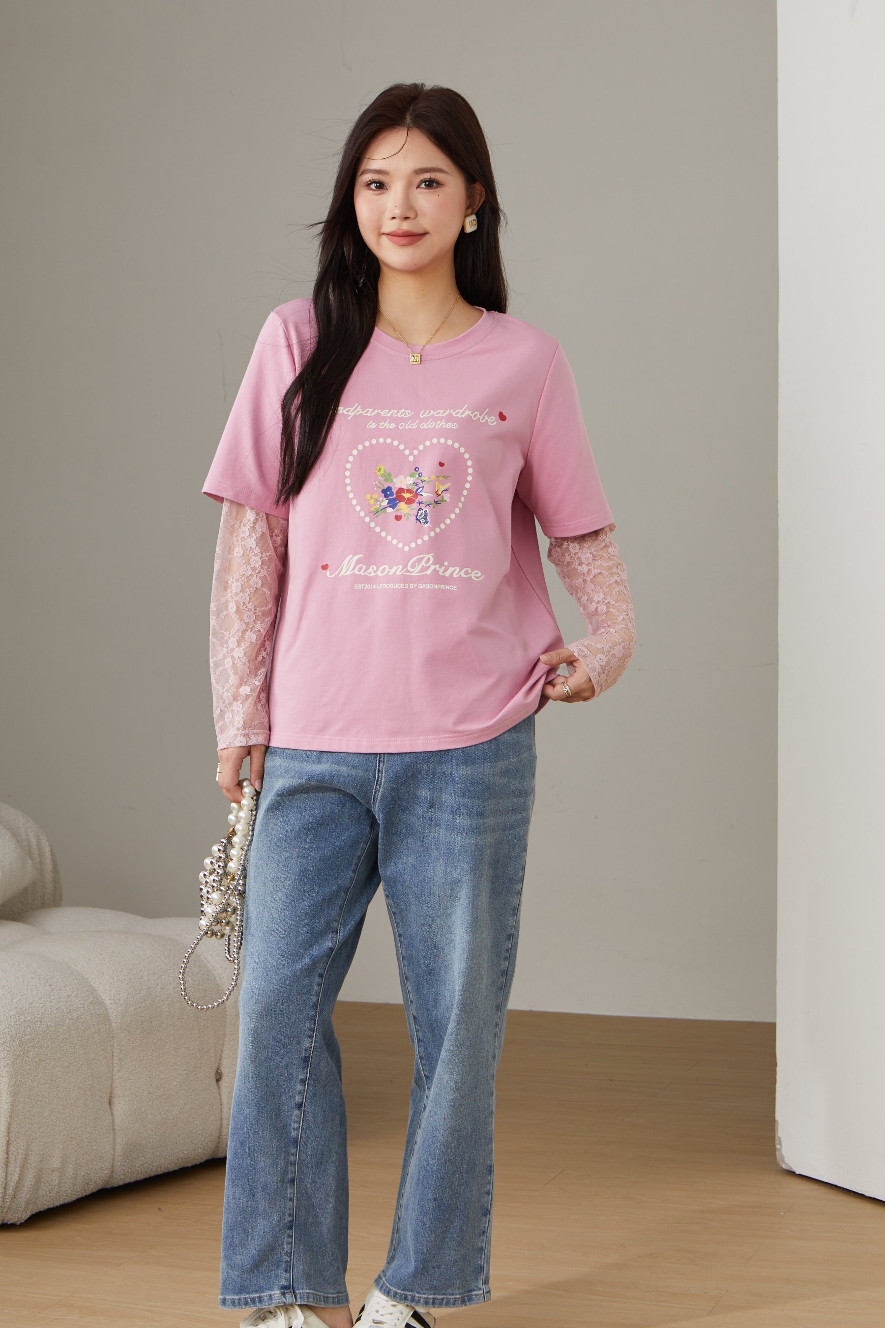 Lace Patchwork Fake Two-Piece T-Shirt ECZ2523