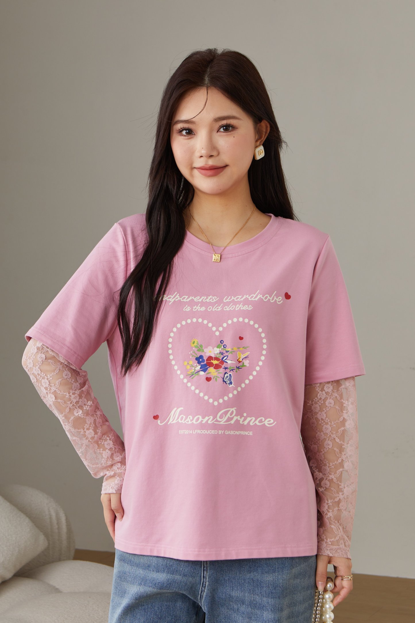 Lace Patchwork Fake Two-Piece T-Shirt ECZ2523