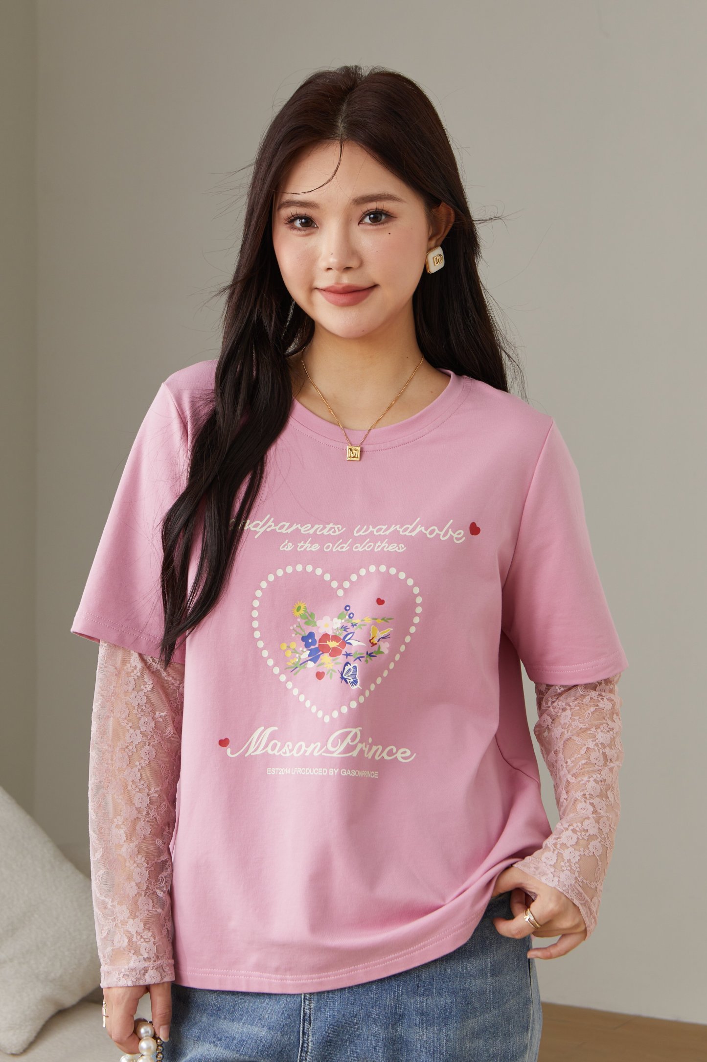 Lace Patchwork Fake Two-Piece T-Shirt ECZ2523