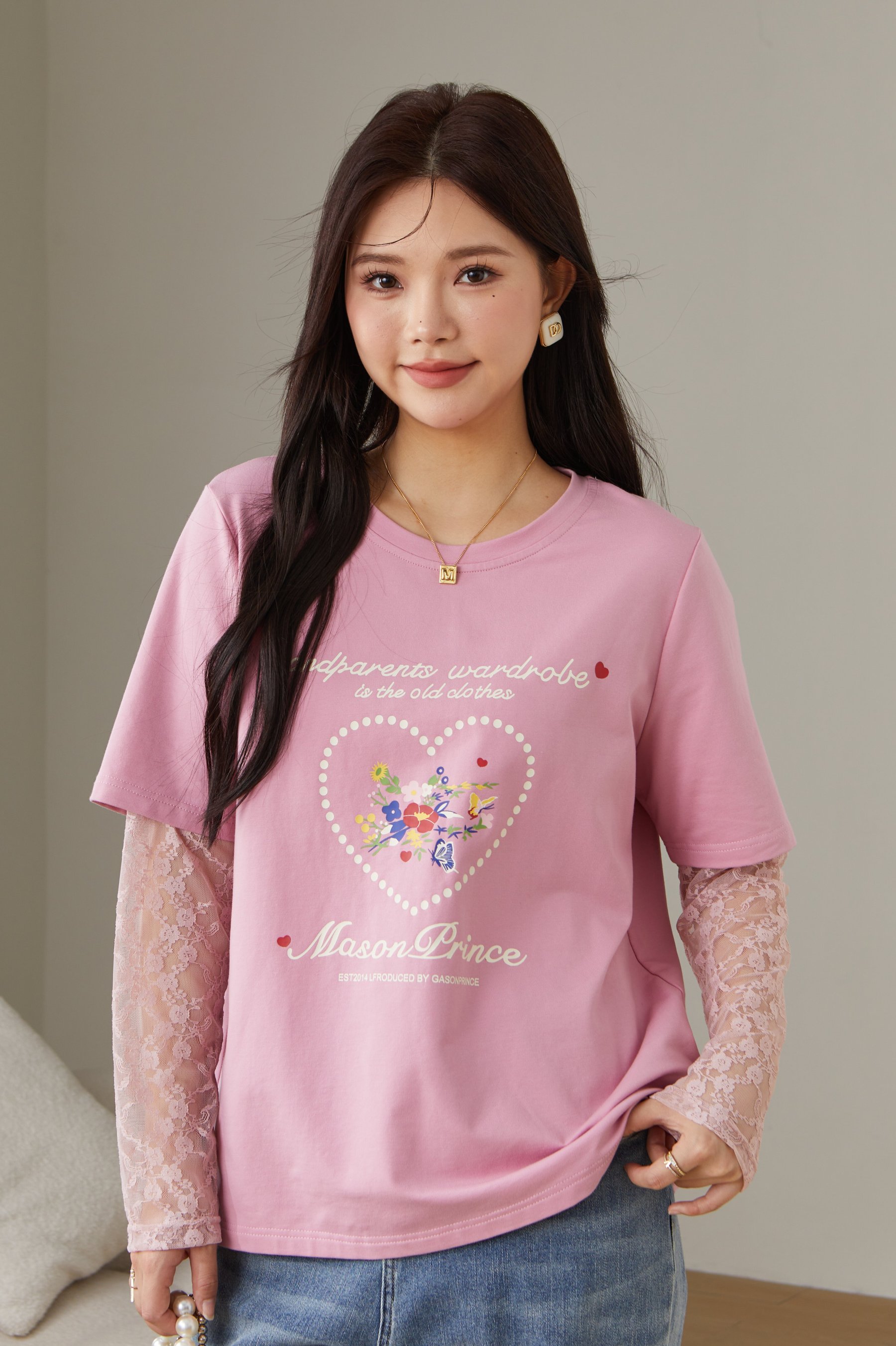 Lace Patchwork Fake Two-Piece T-Shirt ECZ2523