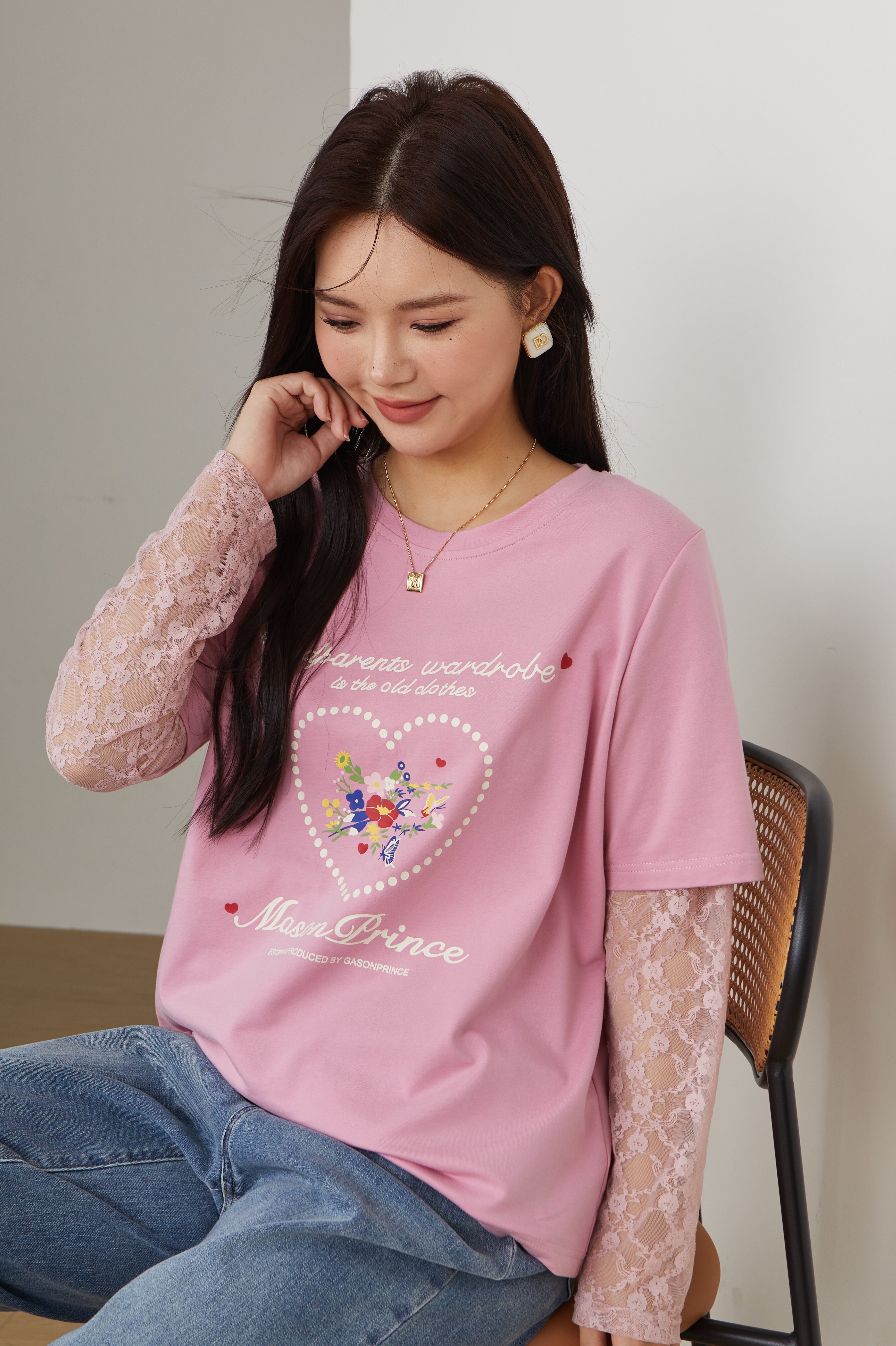 Lace Patchwork Fake Two-Piece T-Shirt ECZ2523